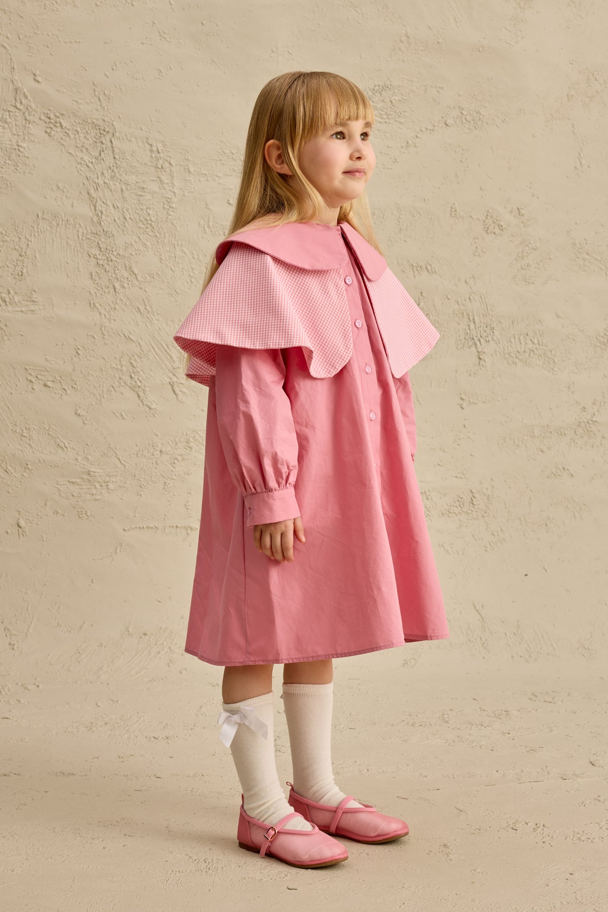 Çift Pötikare Yakalı Elbise Pembe