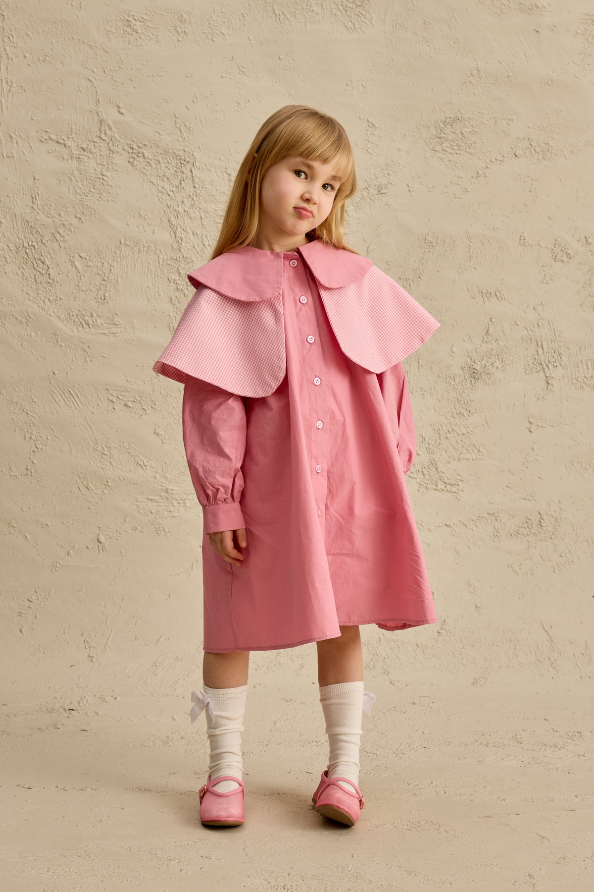 Çift Pötikare Yakalı Elbise Pembe