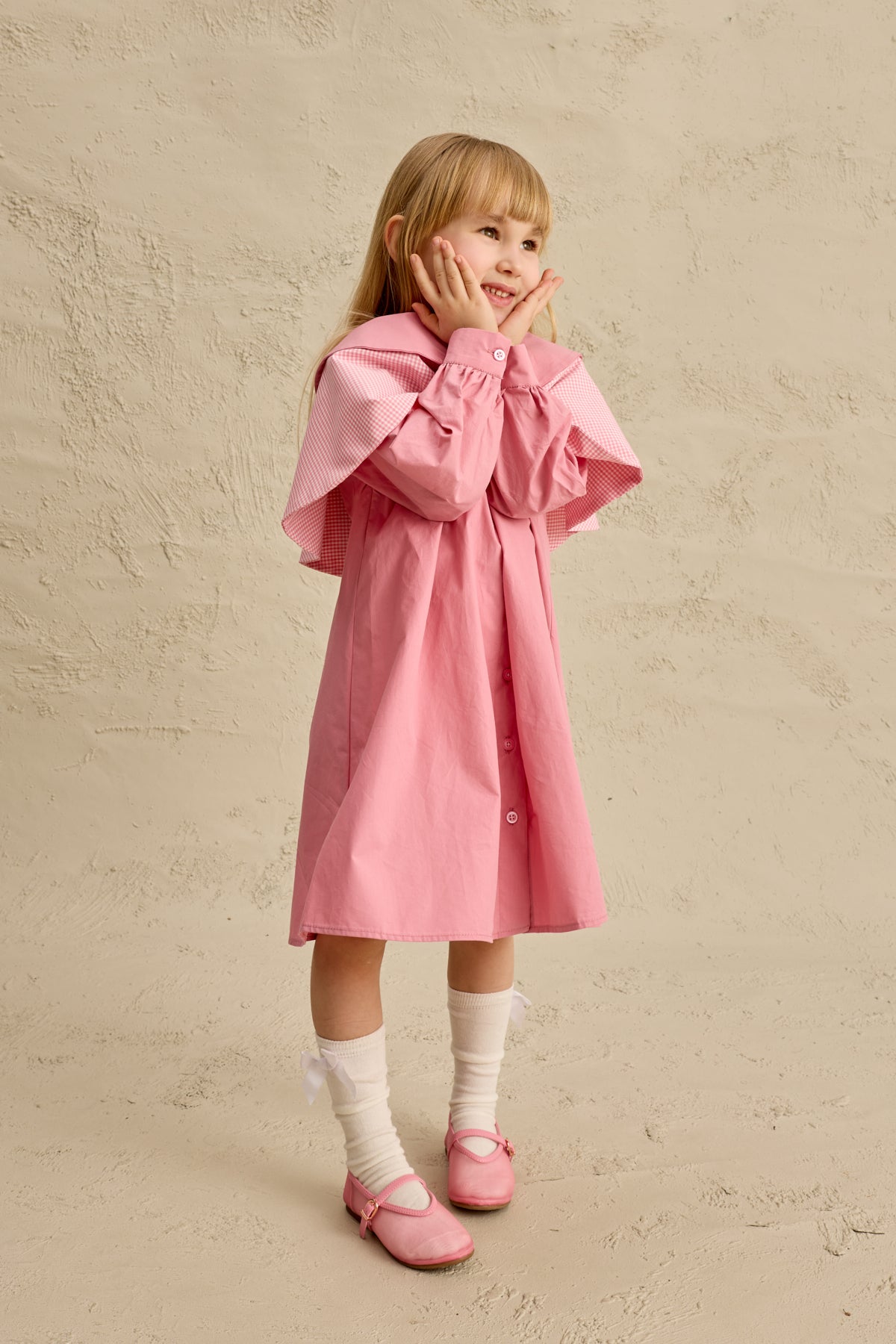 Çift Pötikare Yakalı Elbise Pembe