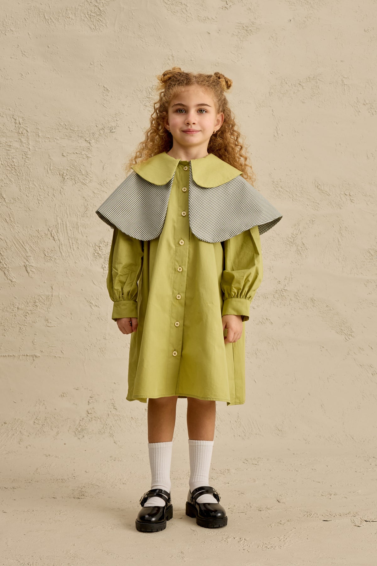 Çift Pötikare Yakalı Elbise Yeşil