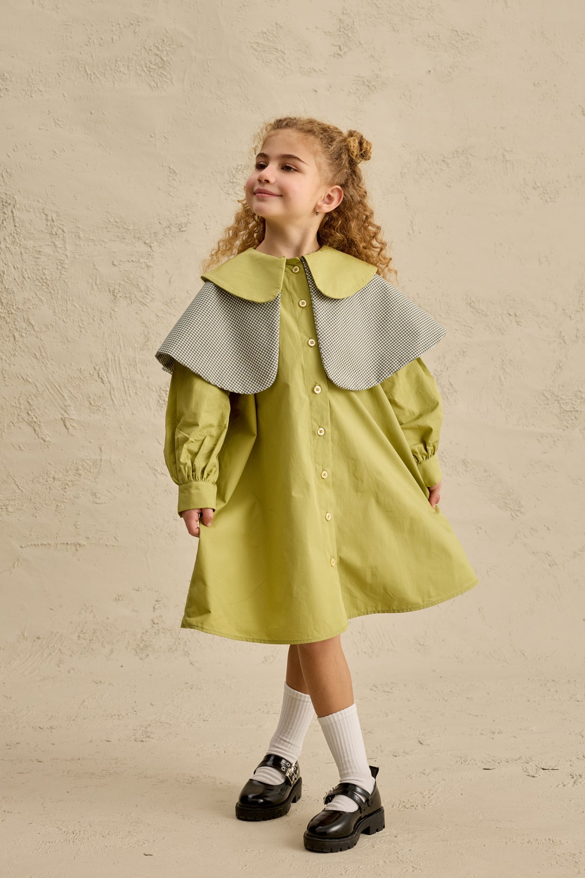 Çift Pötikare Yakalı Elbise Yeşil