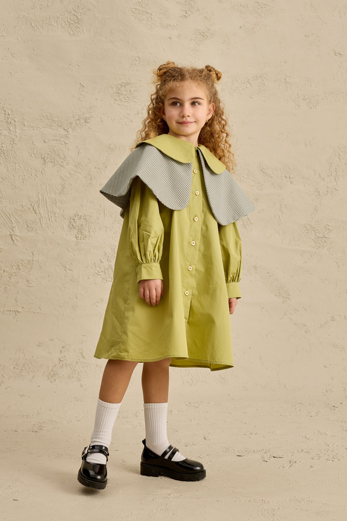 Çift Pötikare Yakalı Elbise Yeşil