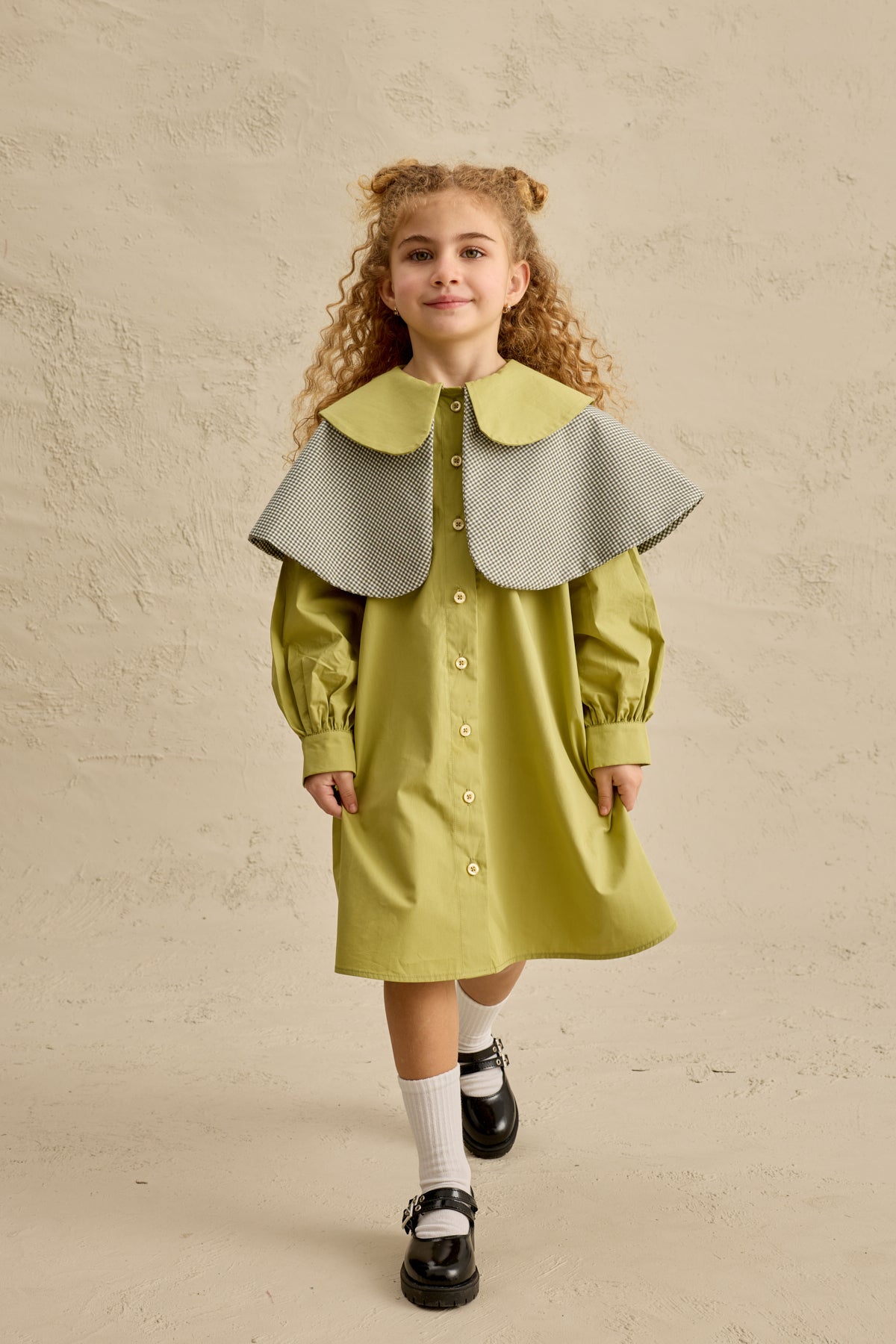 Çift Pötikare Yakalı Elbise Yeşil