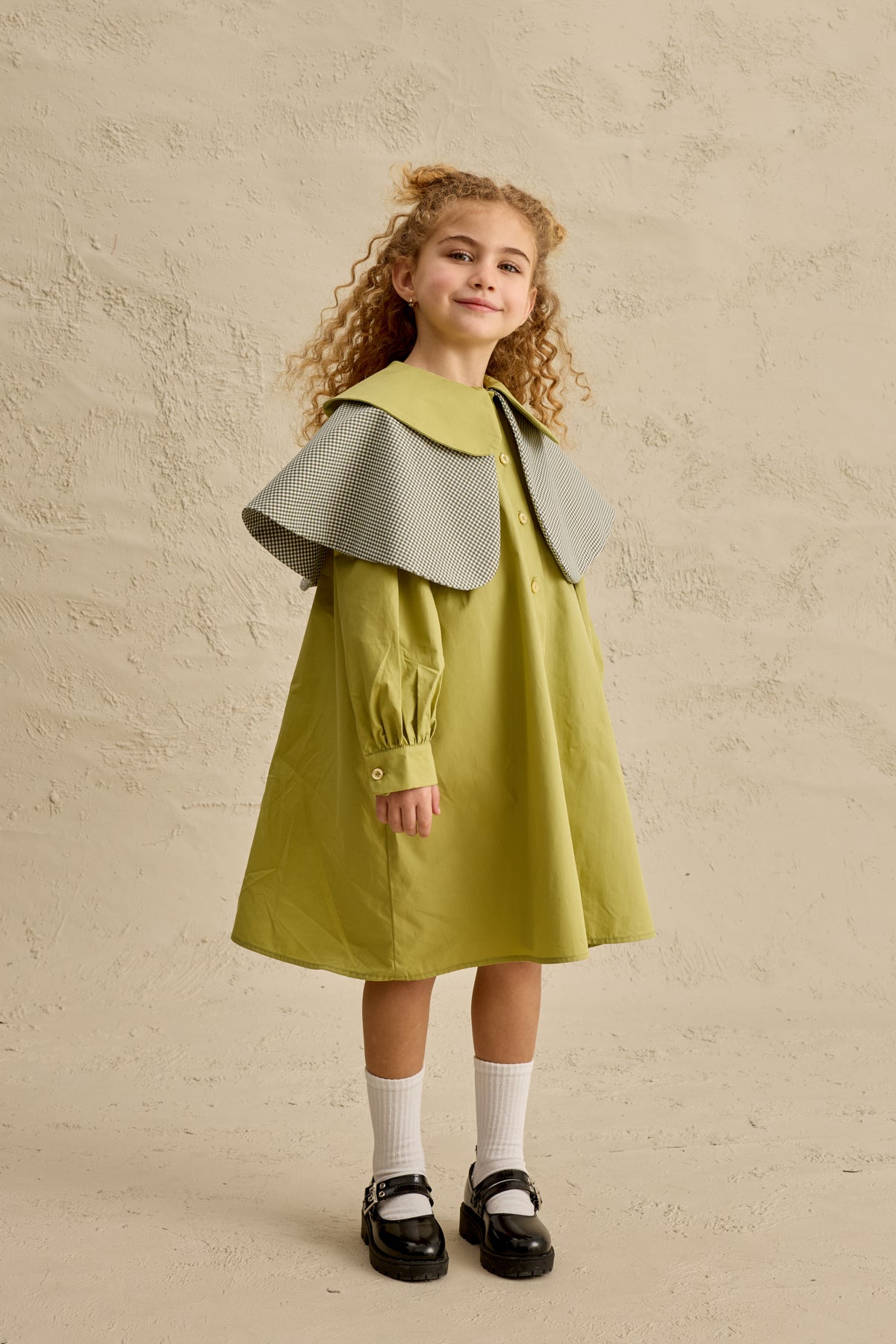 Çift Pötikare Yakalı Elbise Yeşil