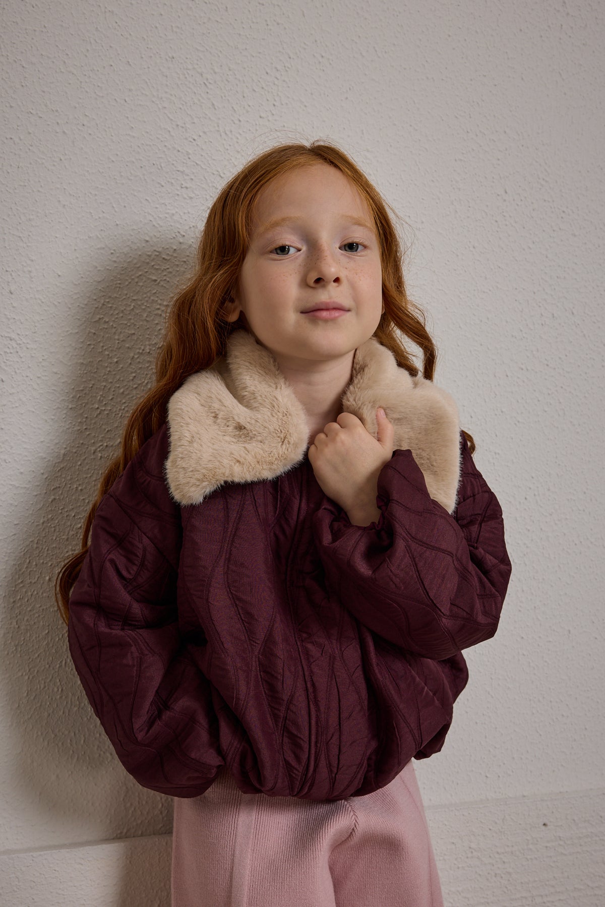 Çıkarılabilir Kürk Yakalı Mont Bordo