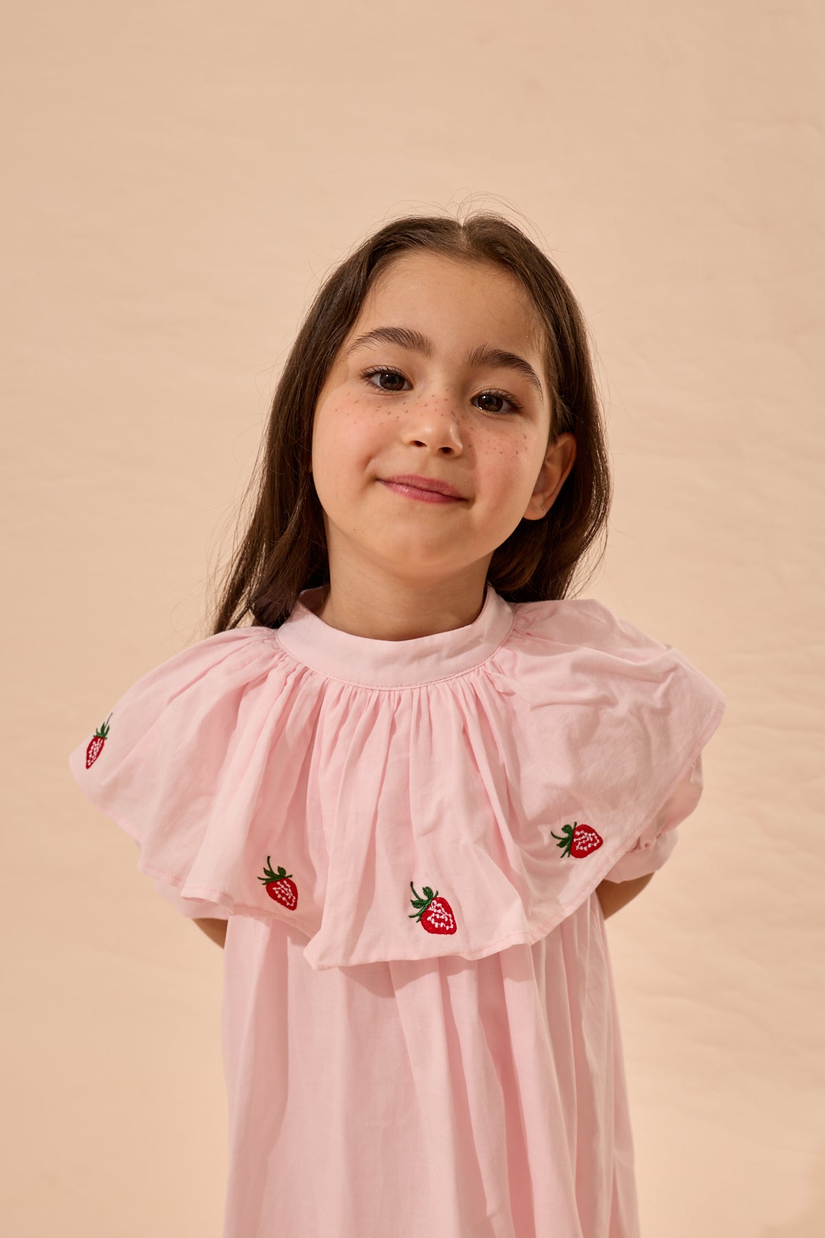 Çilek Nakış Pamuk Elbise Pembe