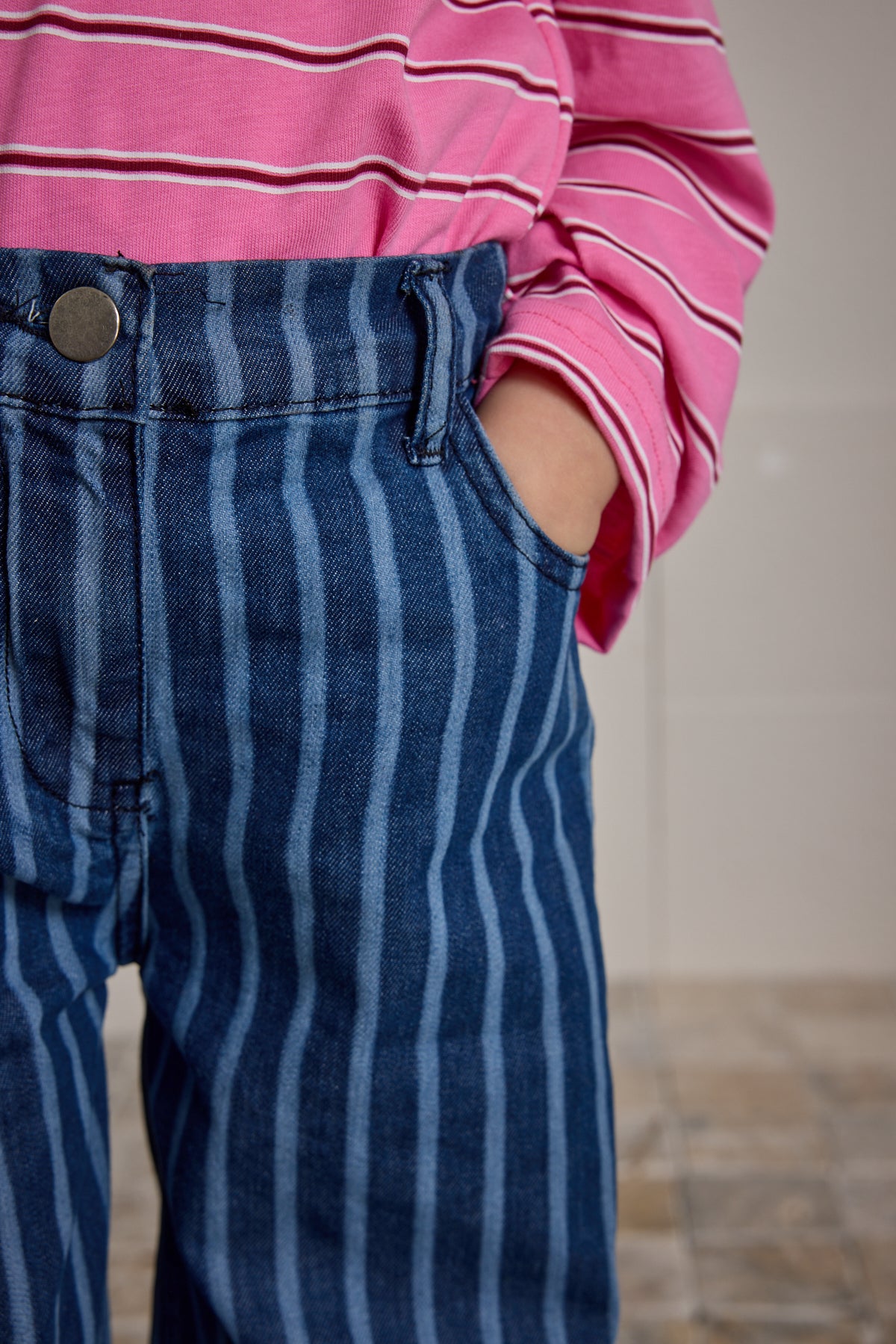 Striped Denim Trousers Dark Blue