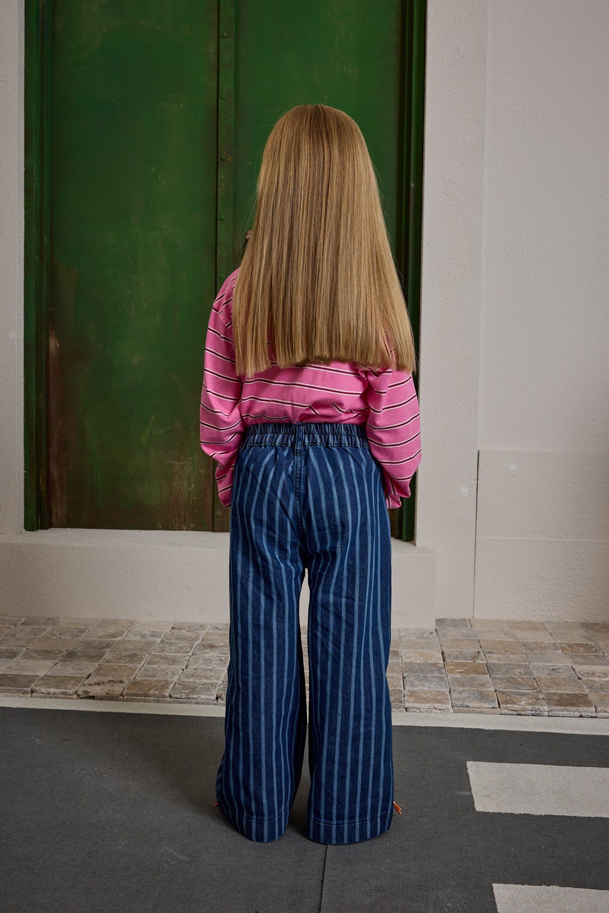 Striped Denim Trousers Dark Blue