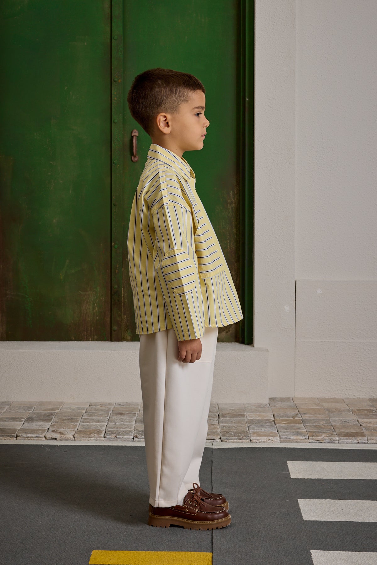 Çizgili Kanguru Cepli Gömlek Sarı