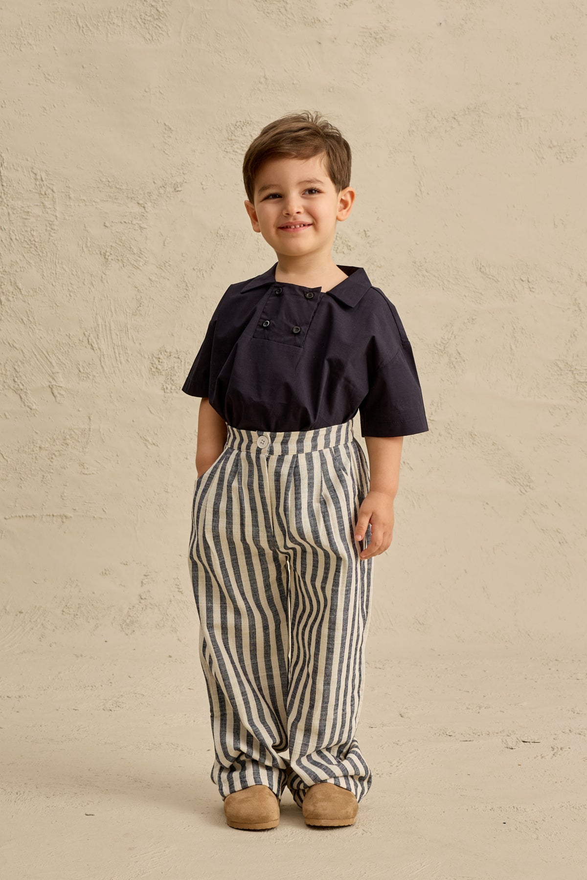 Çizgili Palazzo Pantolon Lacivert