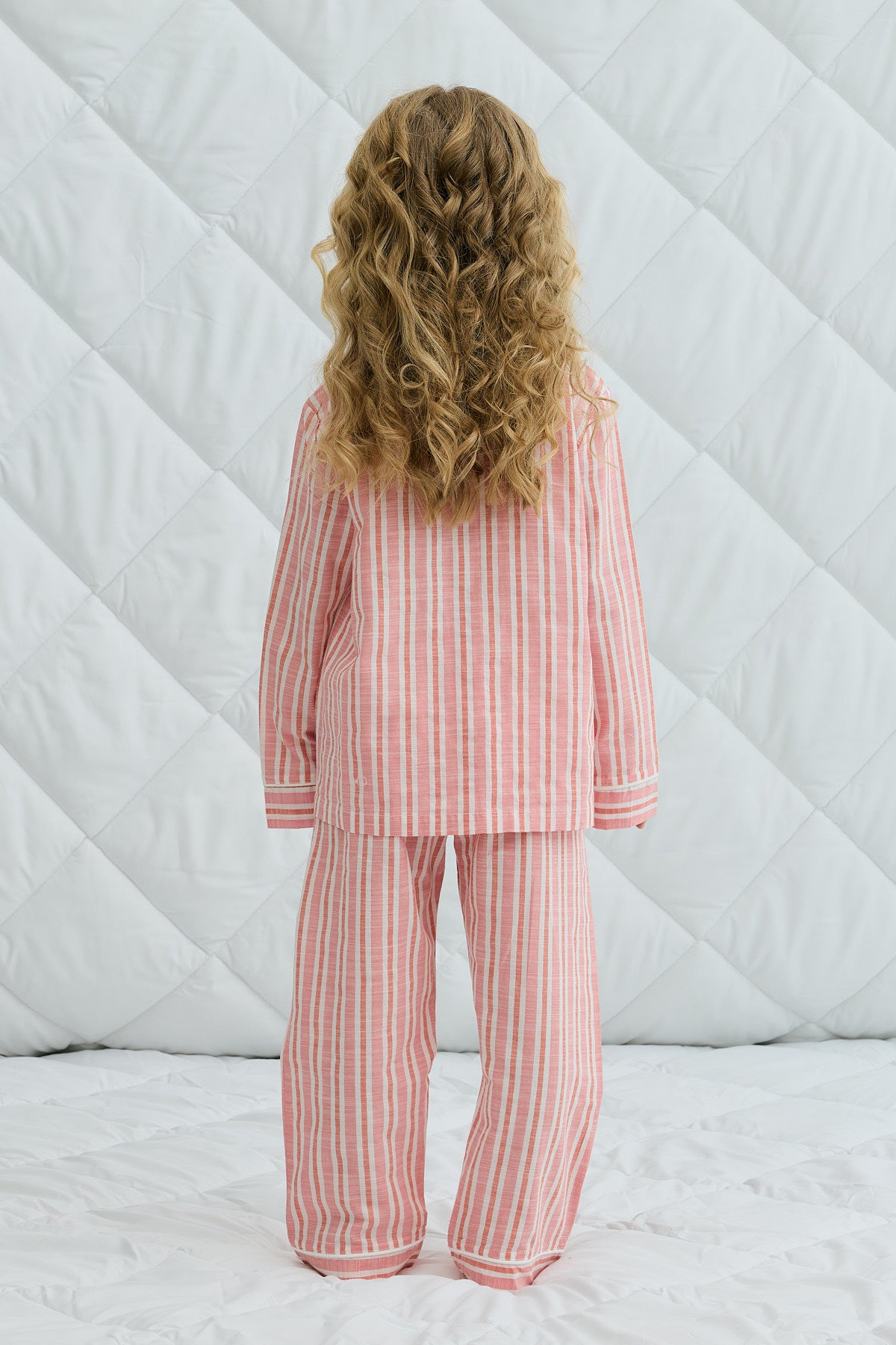 Çizgili Pamuk Gömlekli Pijama Takım Pembe