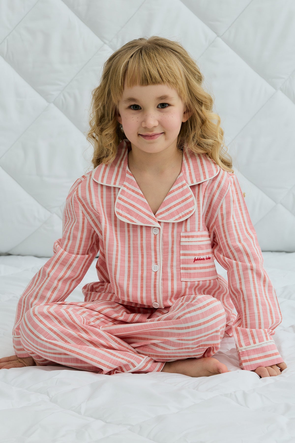 Çizgili Pamuk Gömlekli Pijama Takım Pembe