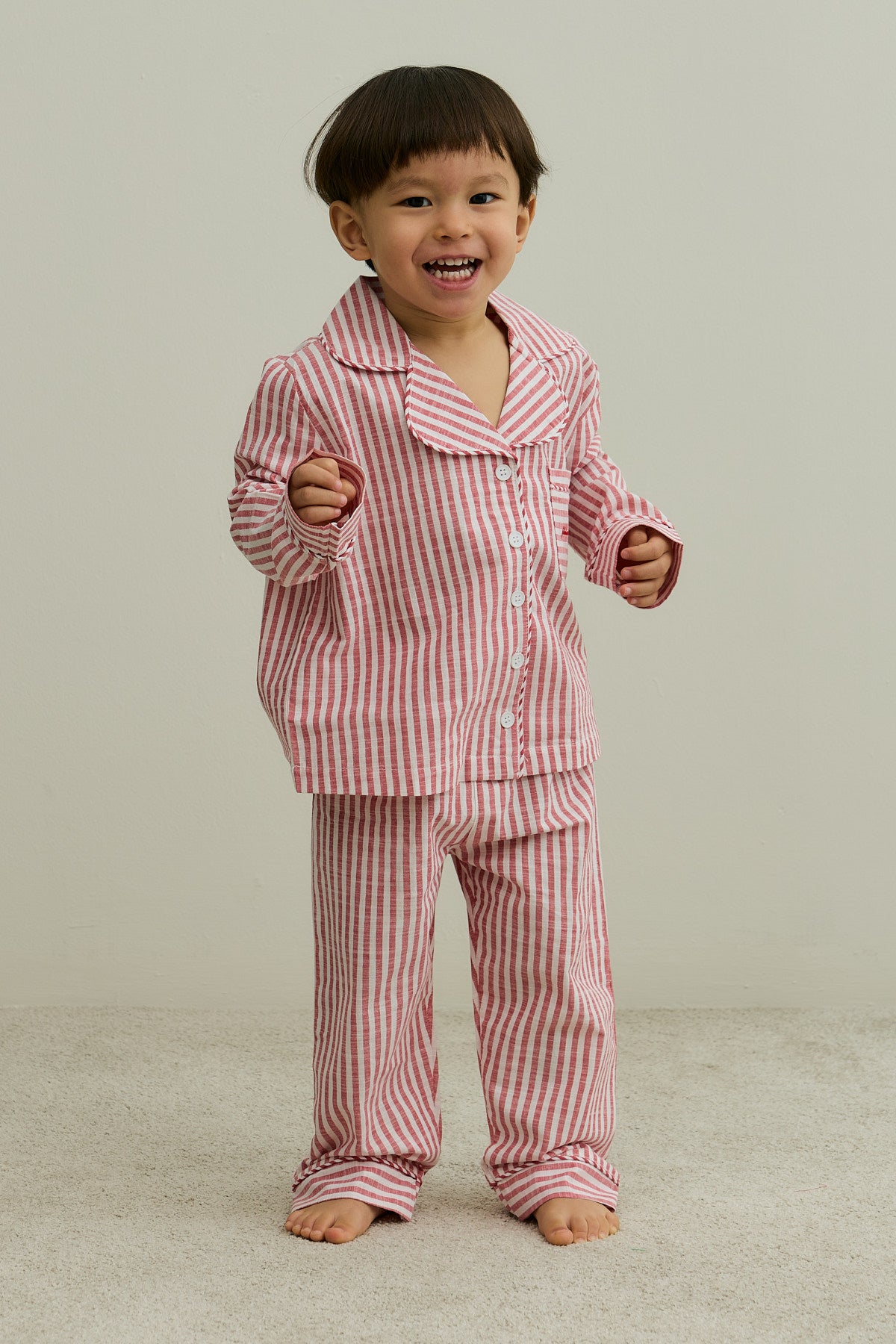 Çizgili Pamuk Pijama Takımı Kırmızı