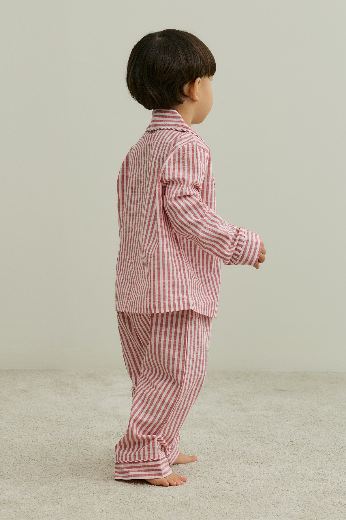 Çizgili Pamuk Pijama Takımı Kırmızı