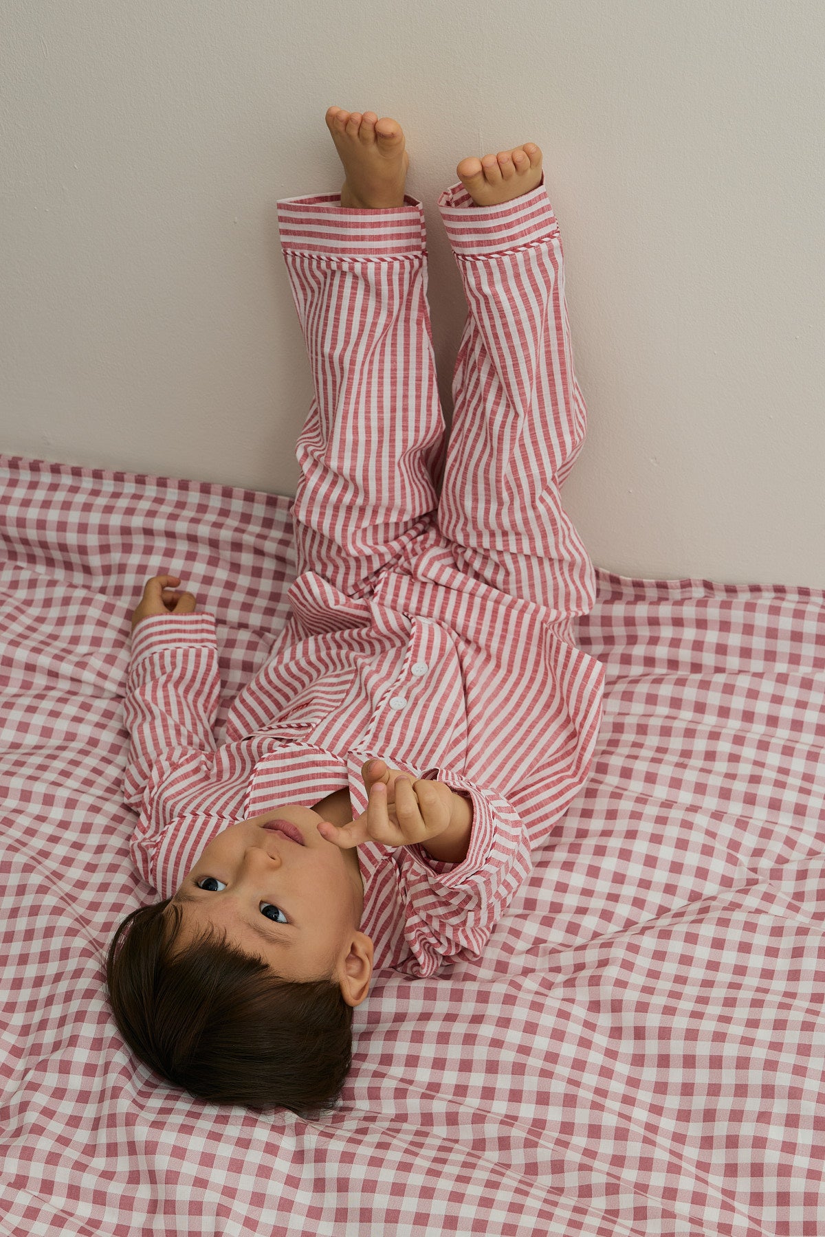 Çizgili Pamuk Pijama Takımı Kırmızı