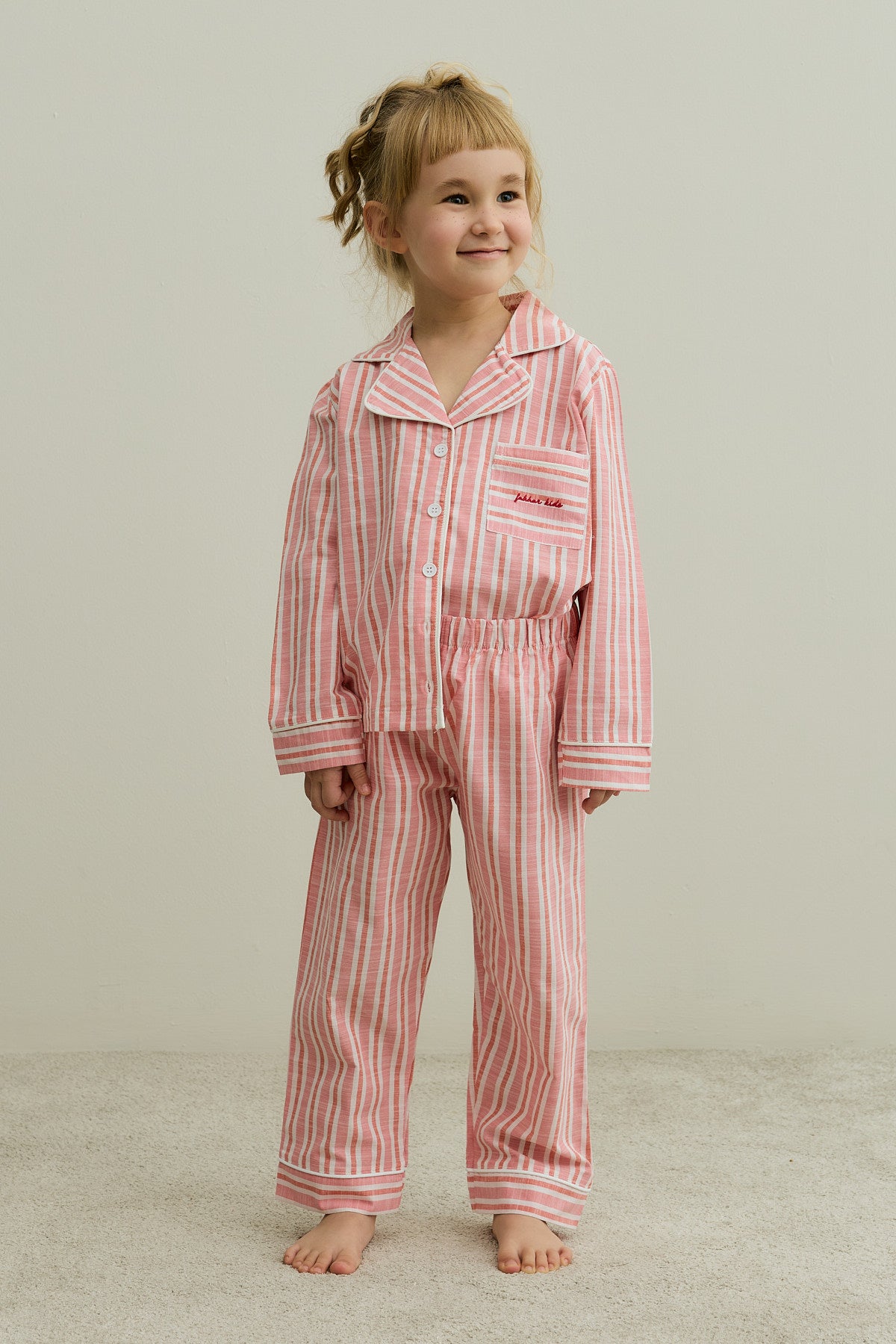 Çizgili Pamuk Pijama Takımı Kırmızı