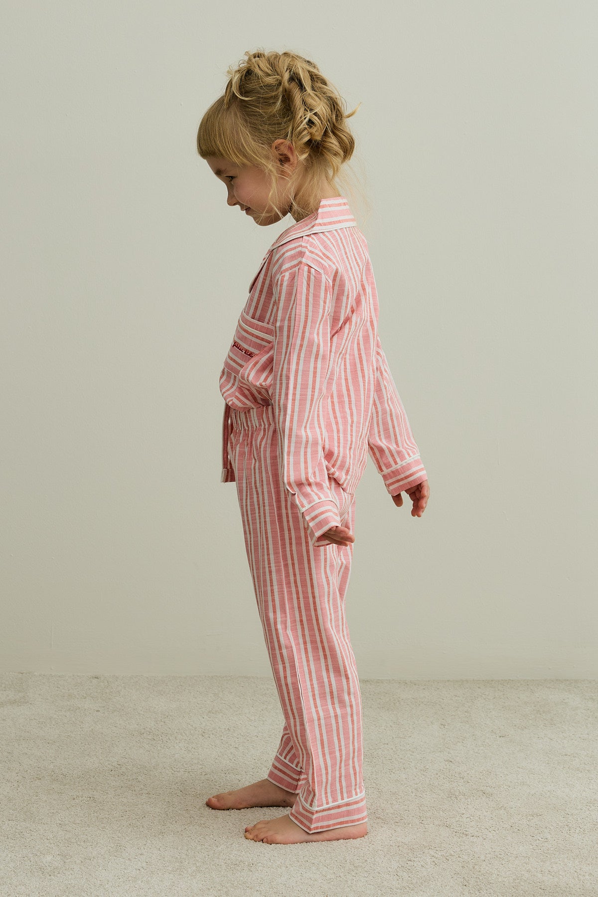 Çizgili Pamuk Pijama Takımı Kırmızı