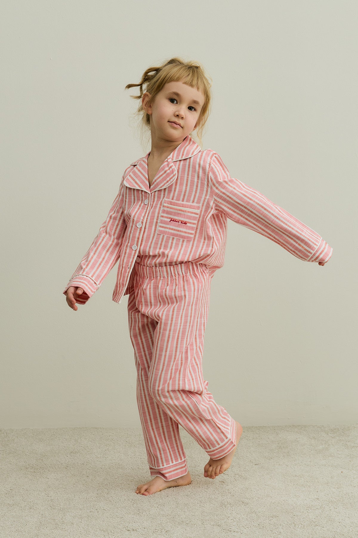 Çizgili Pamuk Pijama Takımı Kırmızı