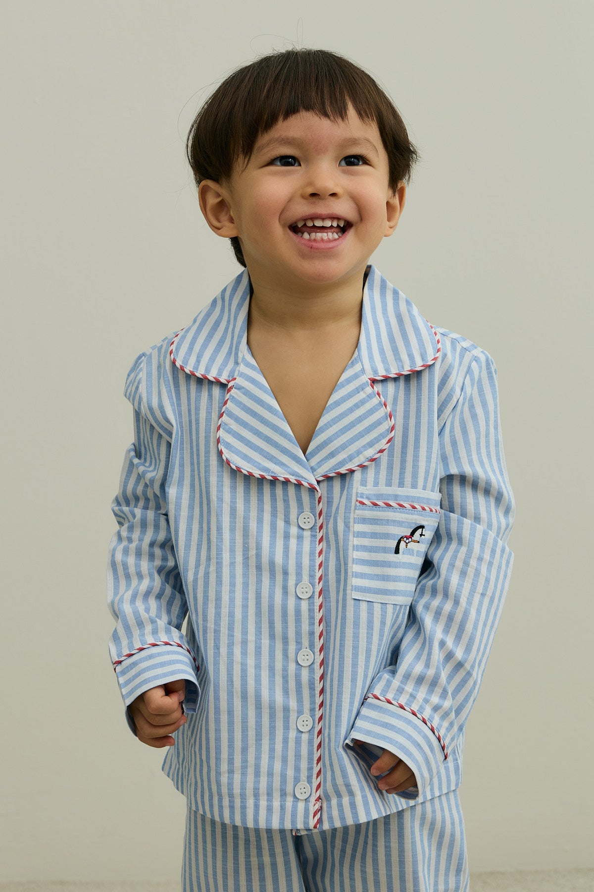 Çizgili Pamuk Pijama Takımı Mavi