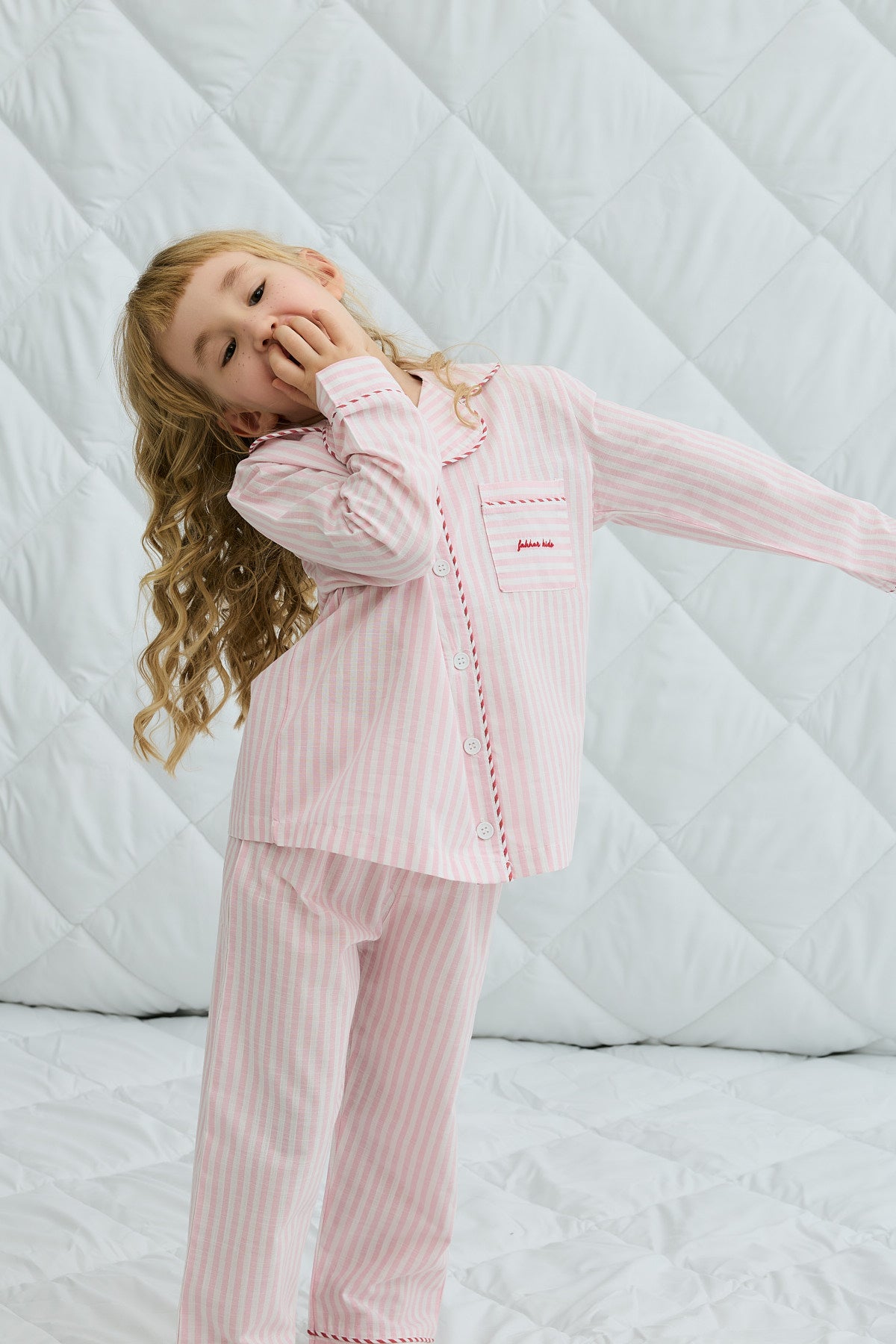 Çizgili Pamuk Pijama Takımı Pembe