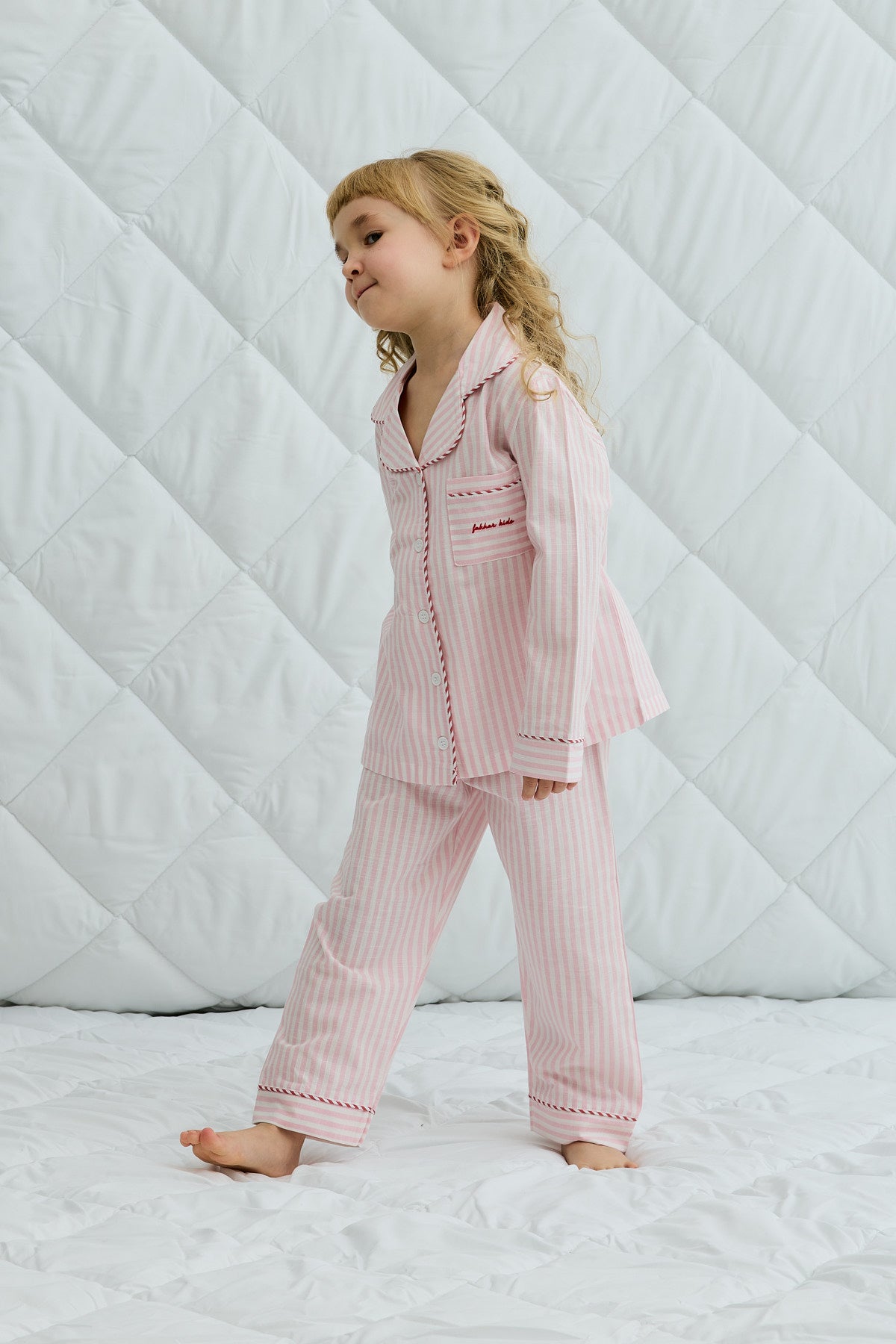 Çizgili Pamuk Pijama Takımı Pembe