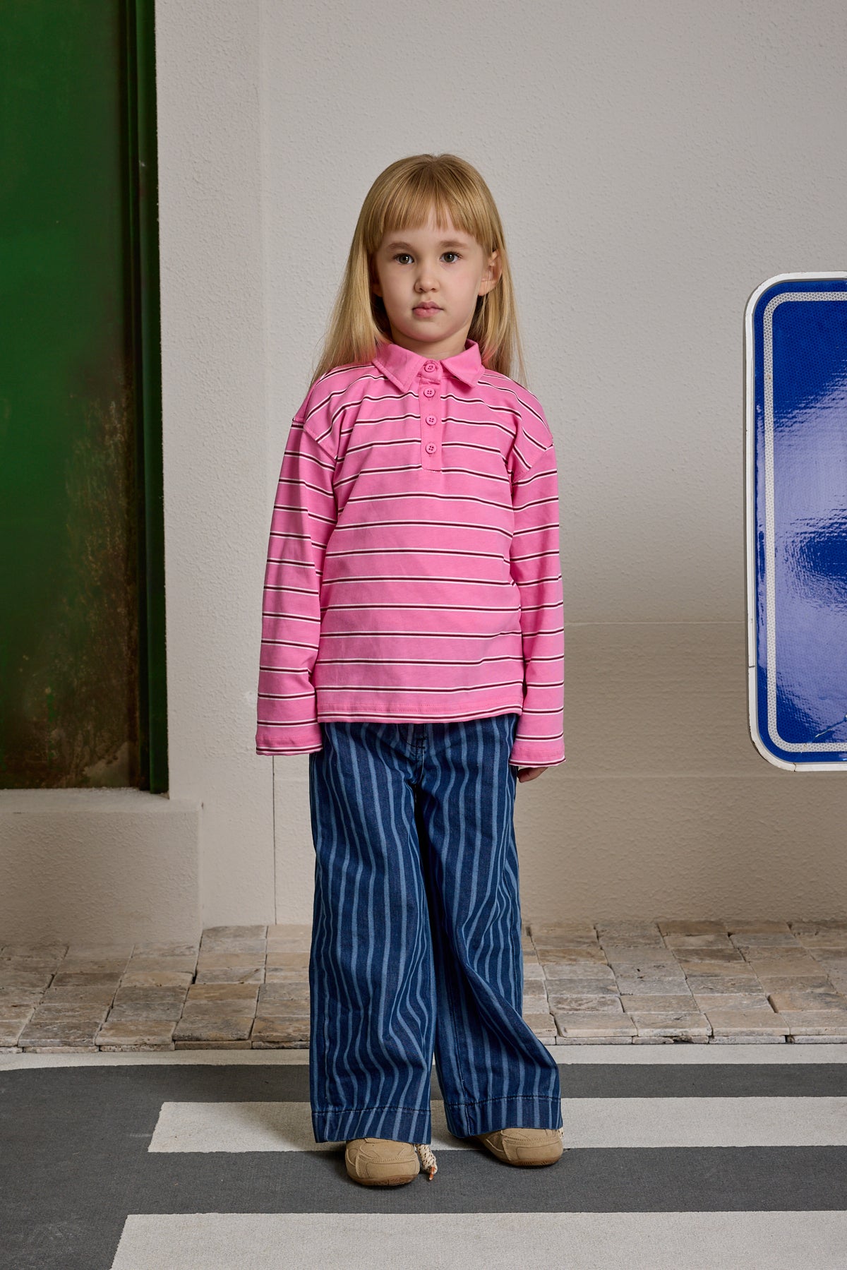 Çizgili Polo Yaka Pembe