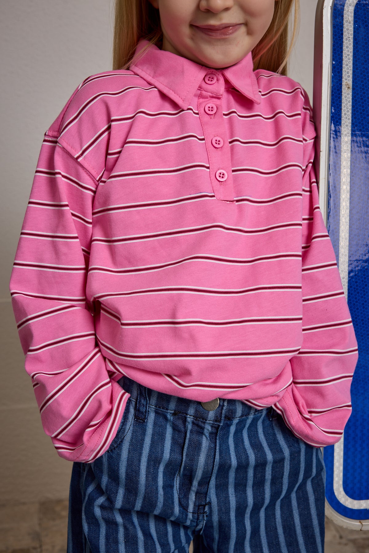 Çizgili Polo Yaka Pembe