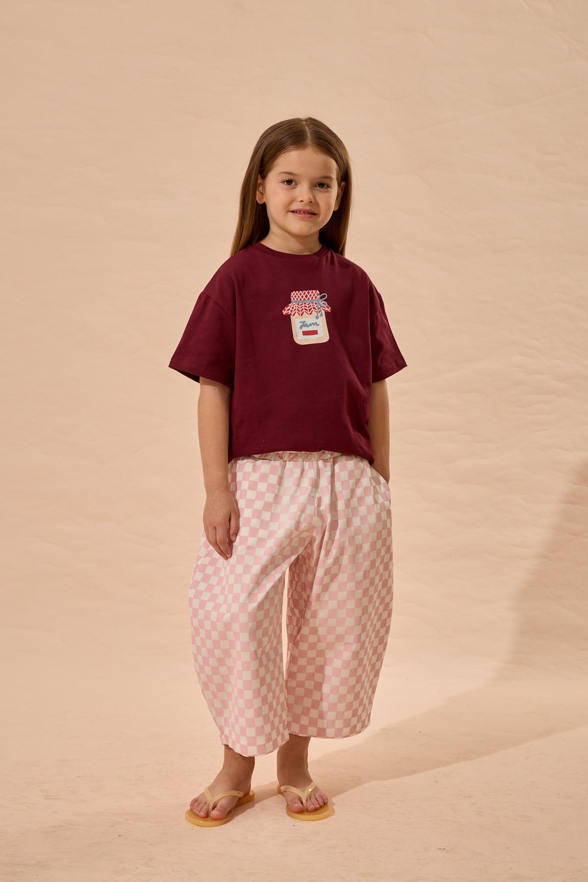 Damalı Barrel Pantolon Pembe