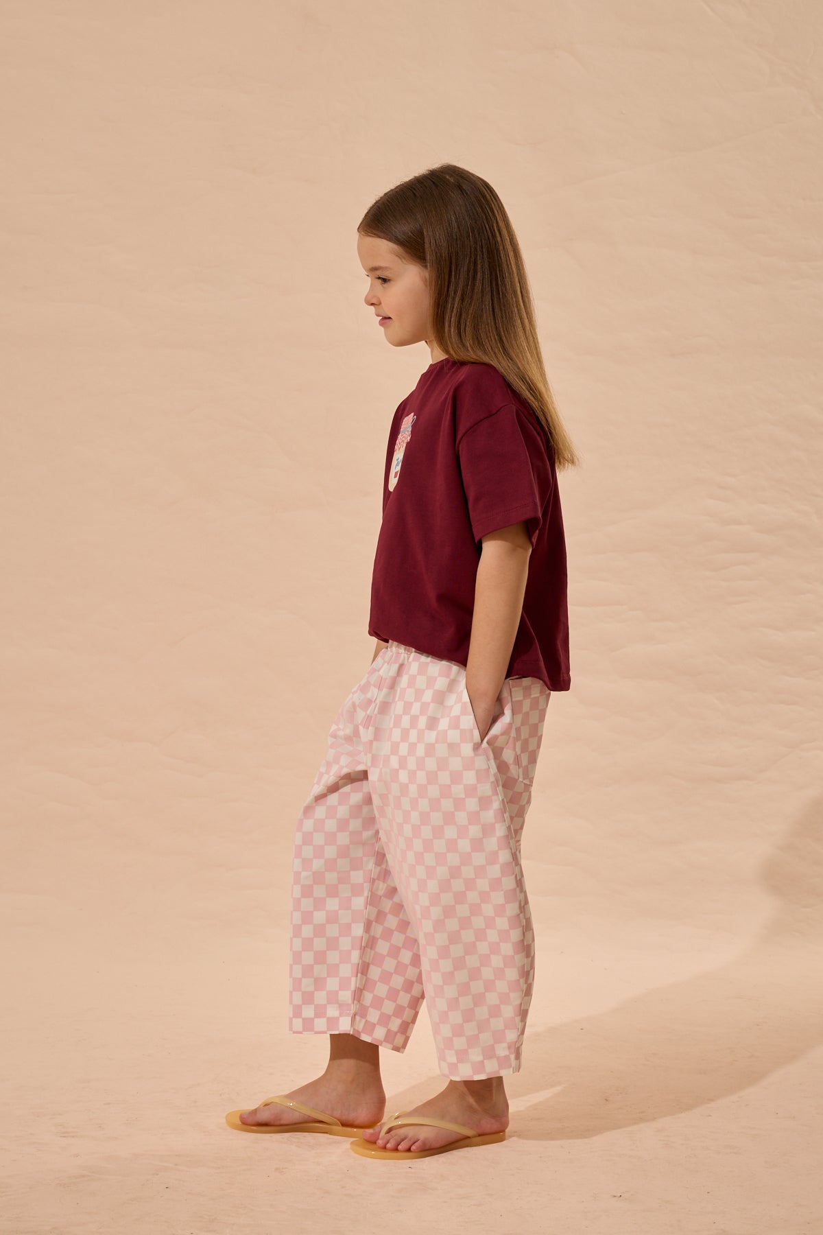 Damalı Barrel Pantolon Pembe