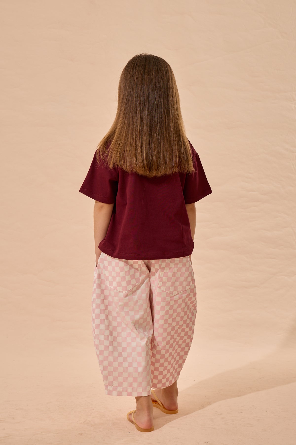Damalı Barrel Pantolon Pembe