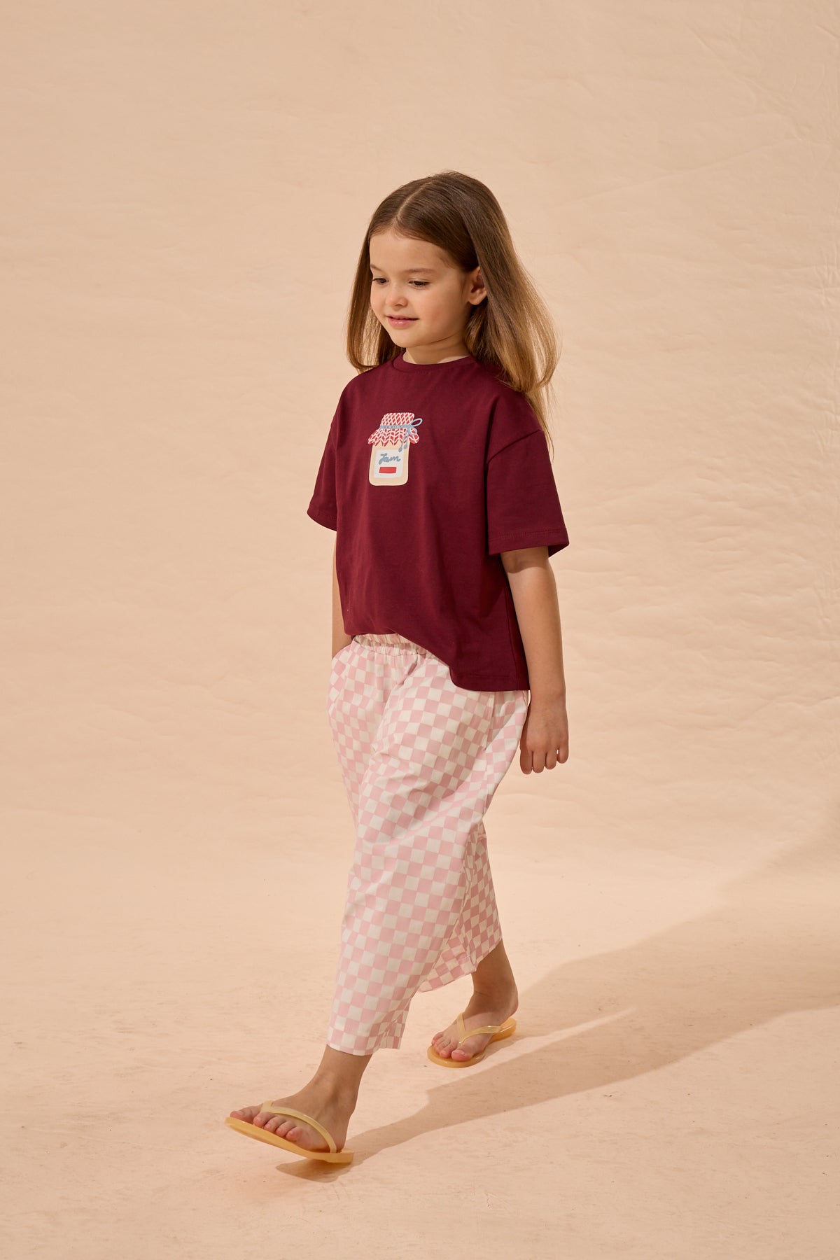 Damalı Barrel Pantolon Pembe