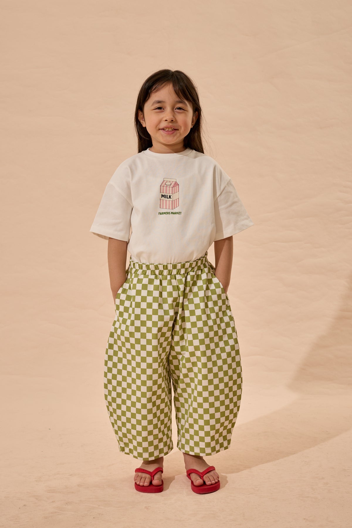 Damalı Barrel Pantolon Yeşil
