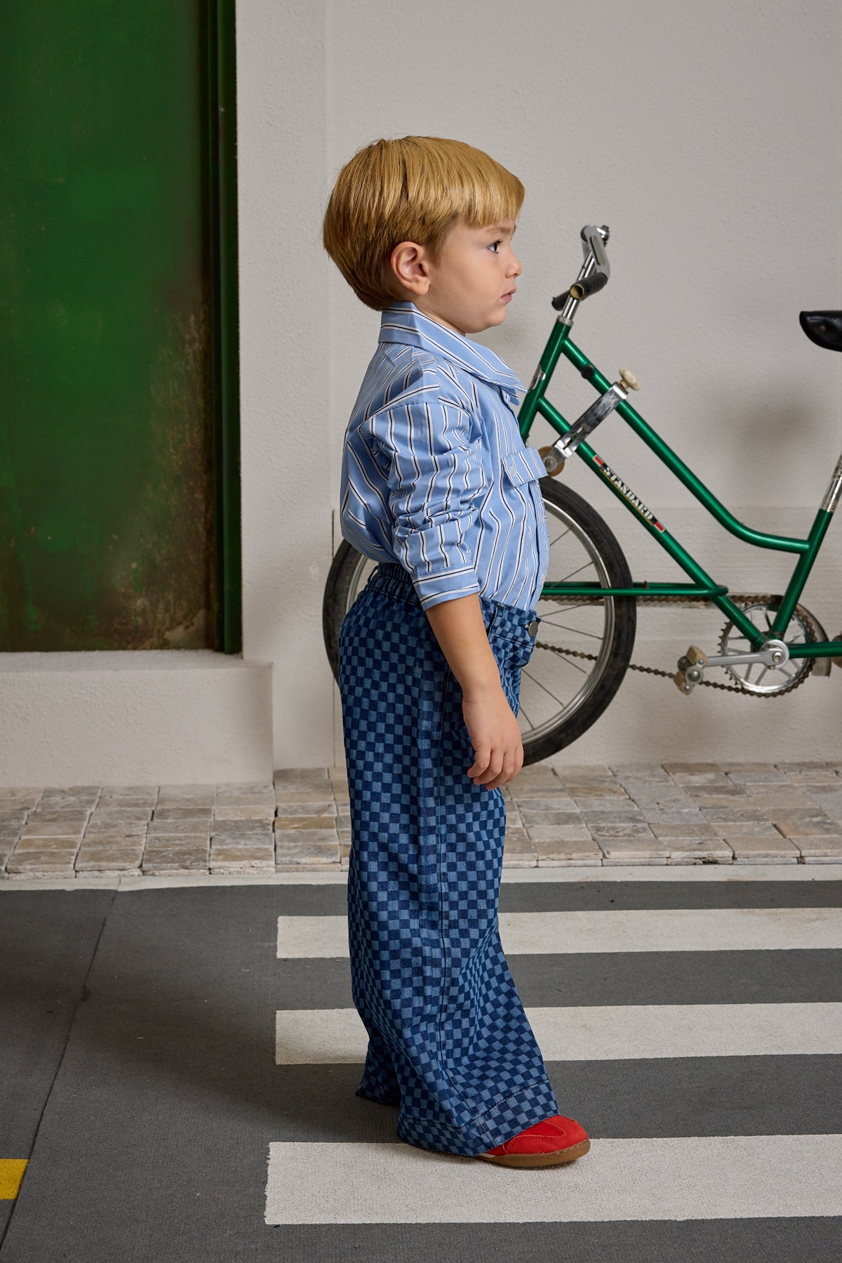 Damalı Denim Pantolon Koyu Mavi