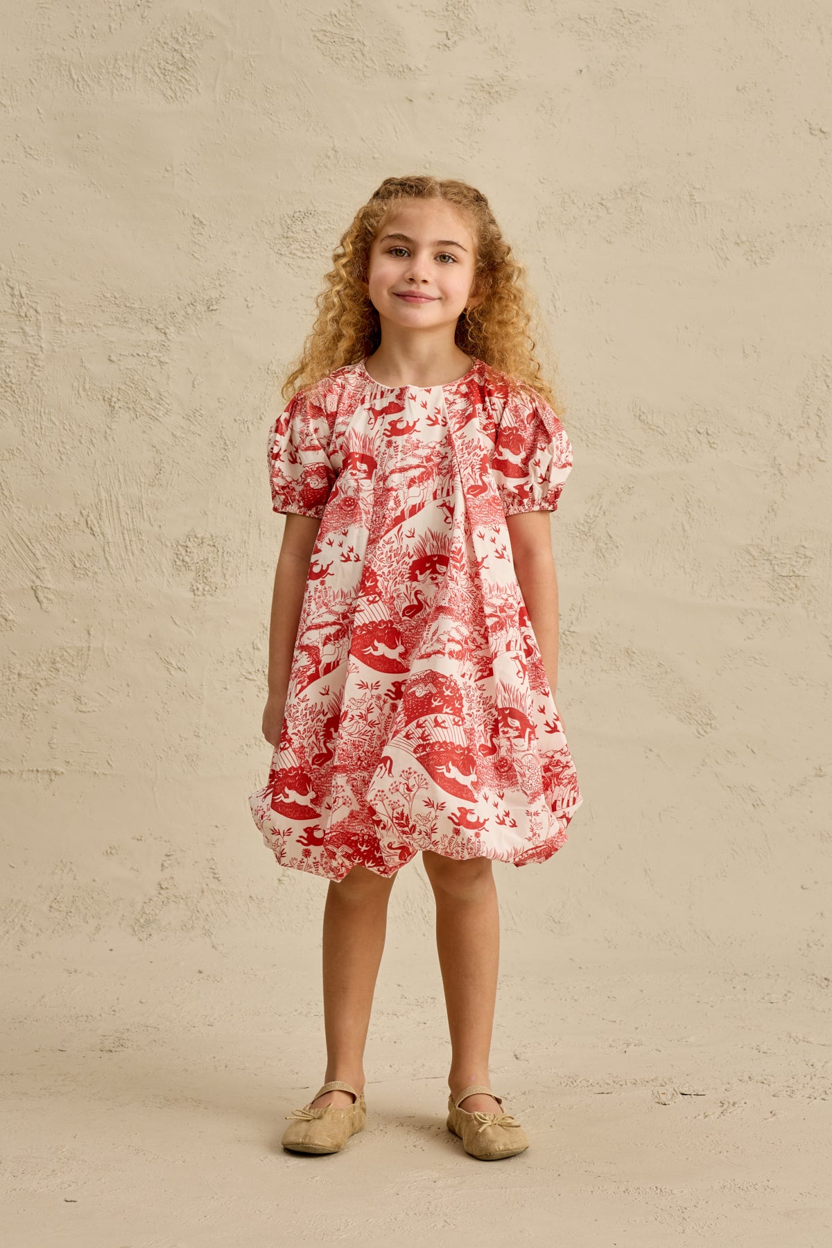 Desenli Balon Elbise Kırmızı