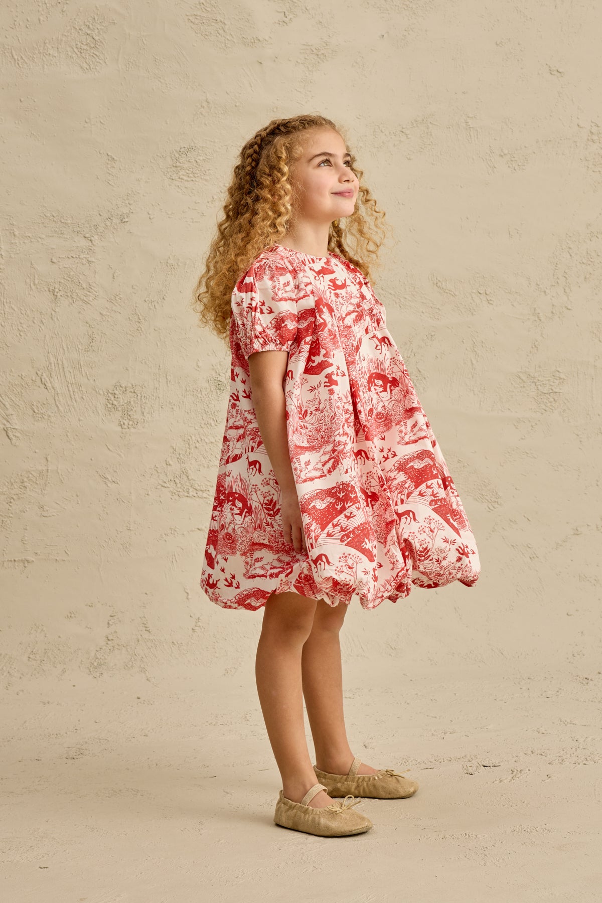 Desenli Balon Elbise Kırmızı