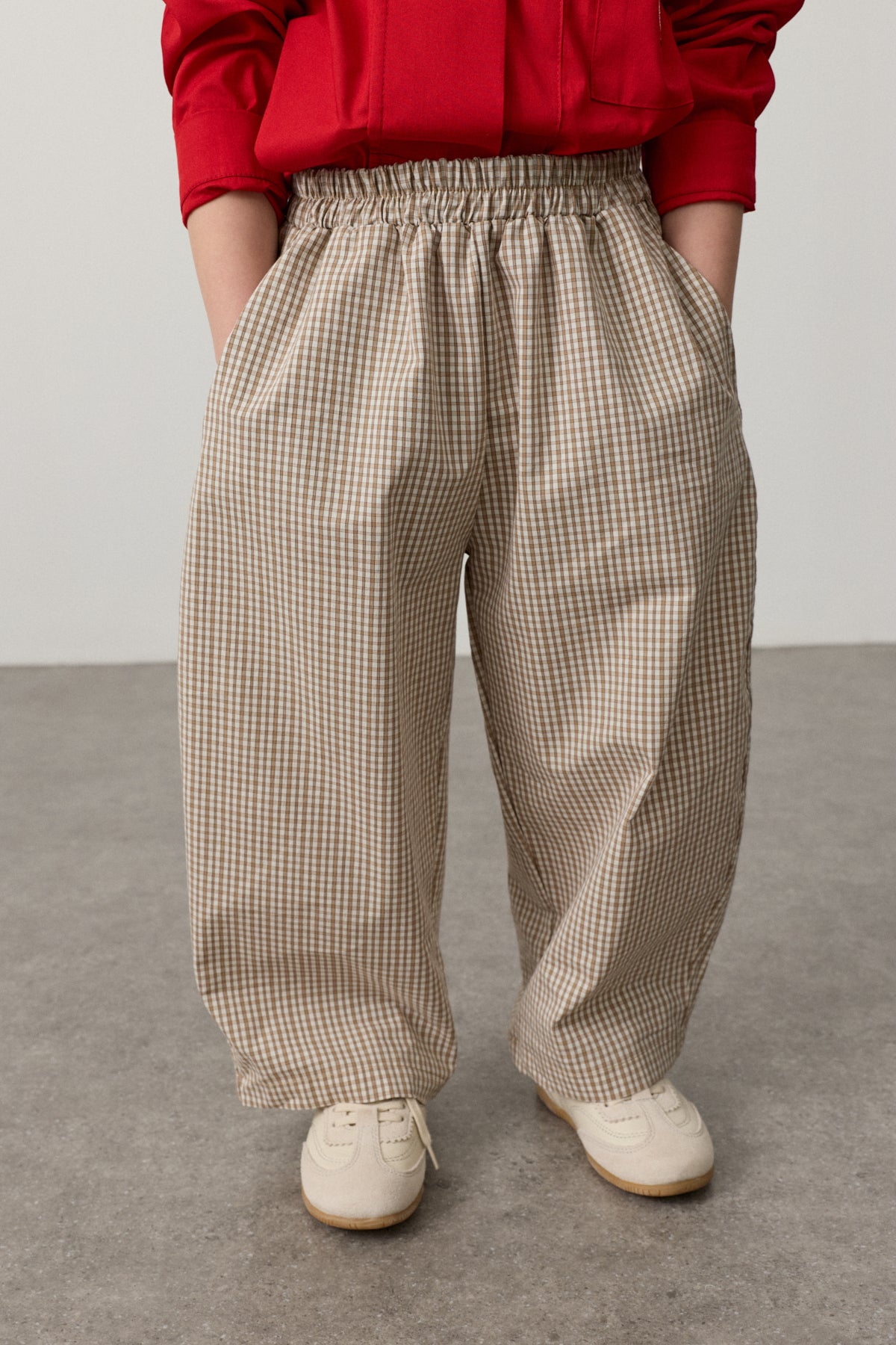 Ekose Barrel Pantolon Bej