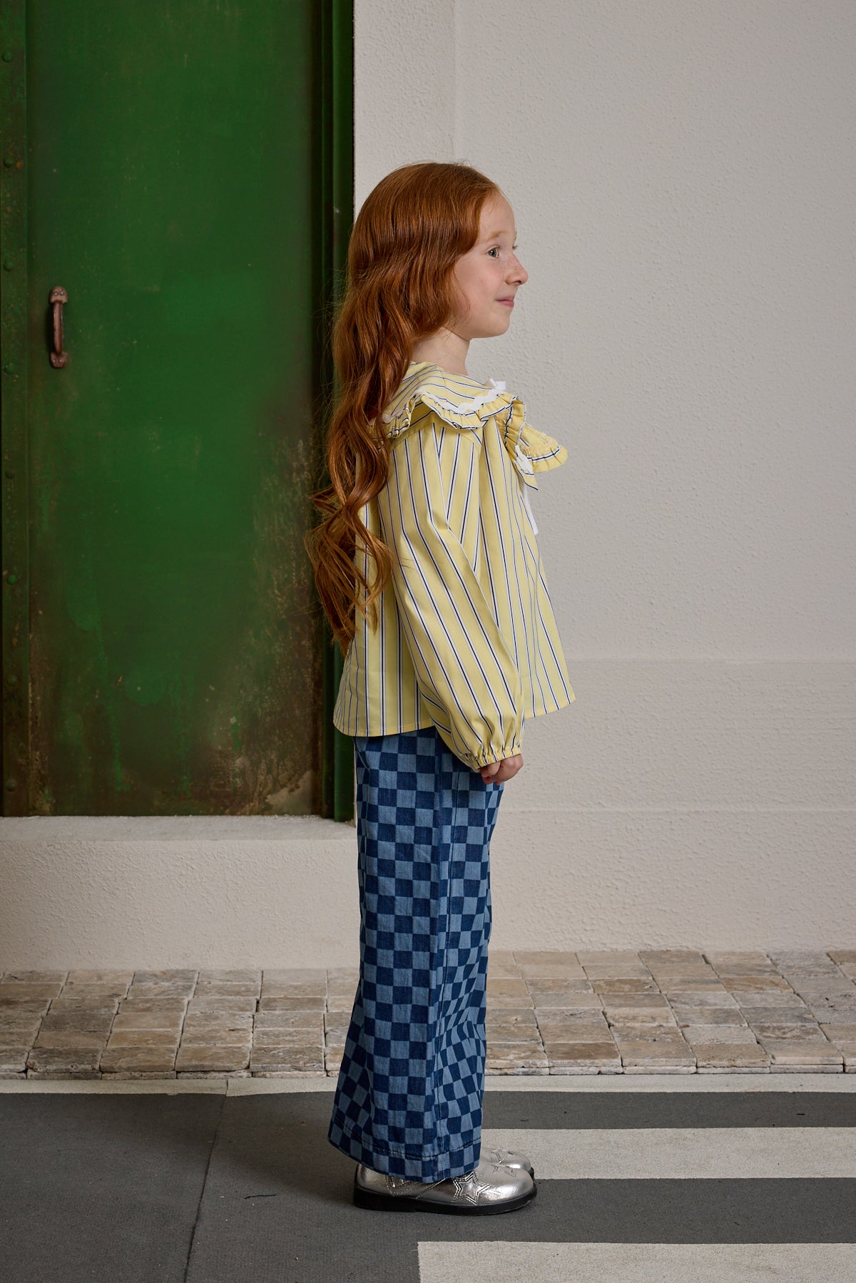 Geniş Yakalı Çizgili Gömlek Sarı