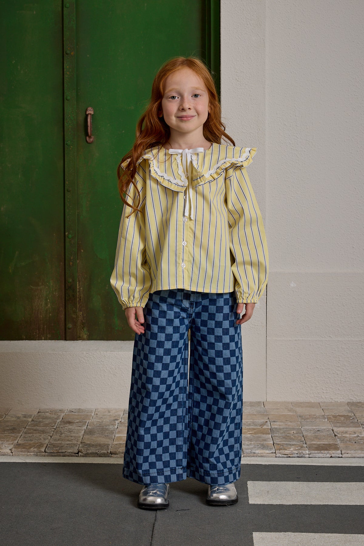 Geniş Yakalı Çizgili Gömlek Sarı