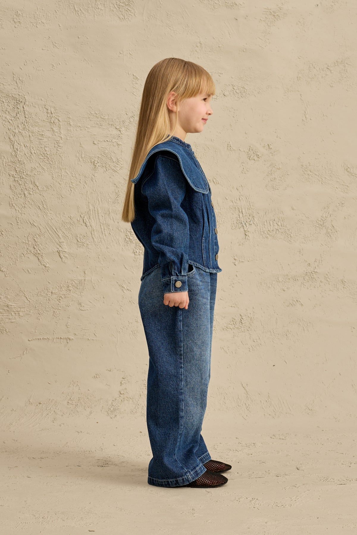 Geniş Yakalı Denim Takım Lacivert