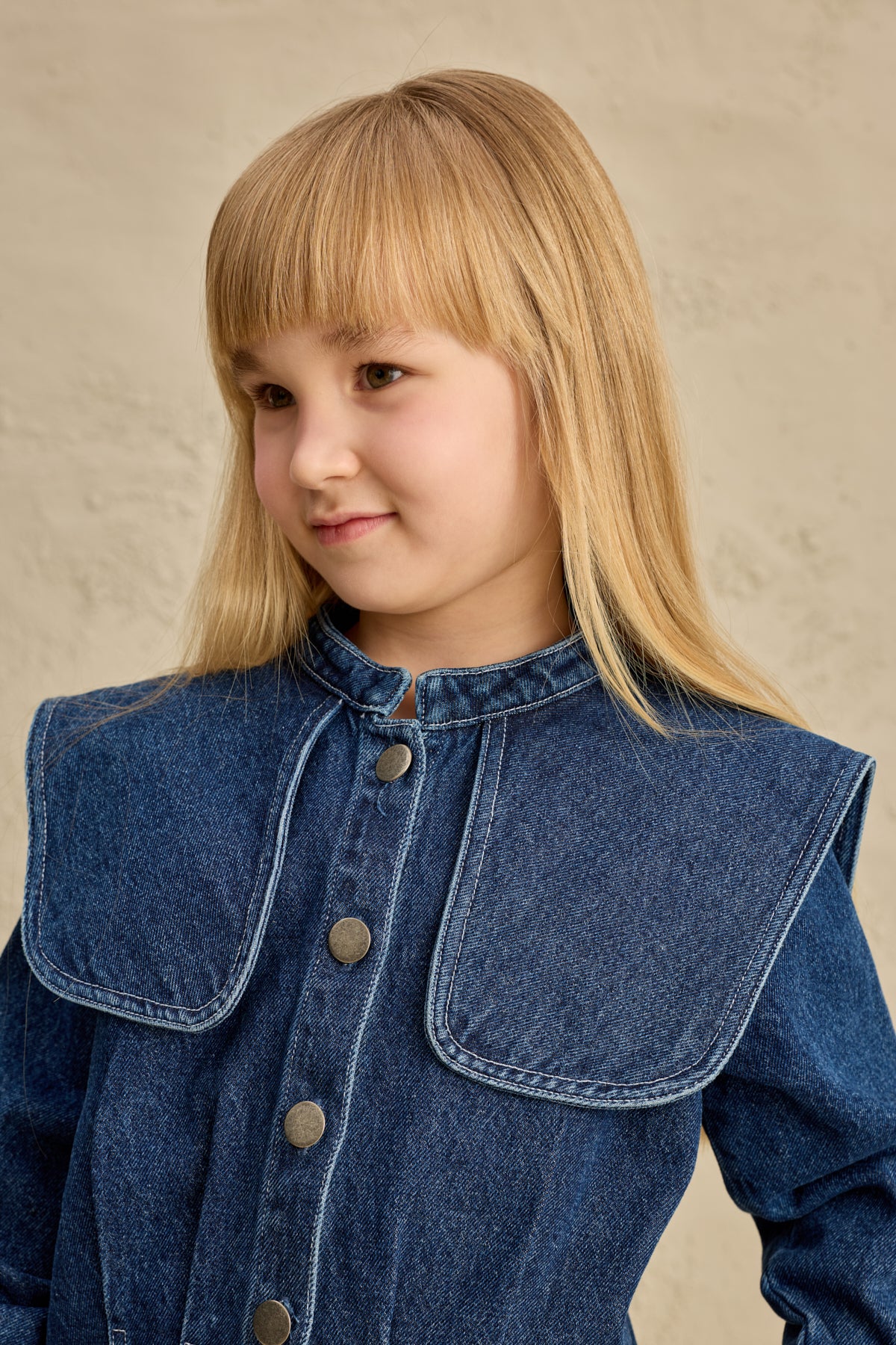 Geniş Yakalı Denim Takım Lacivert