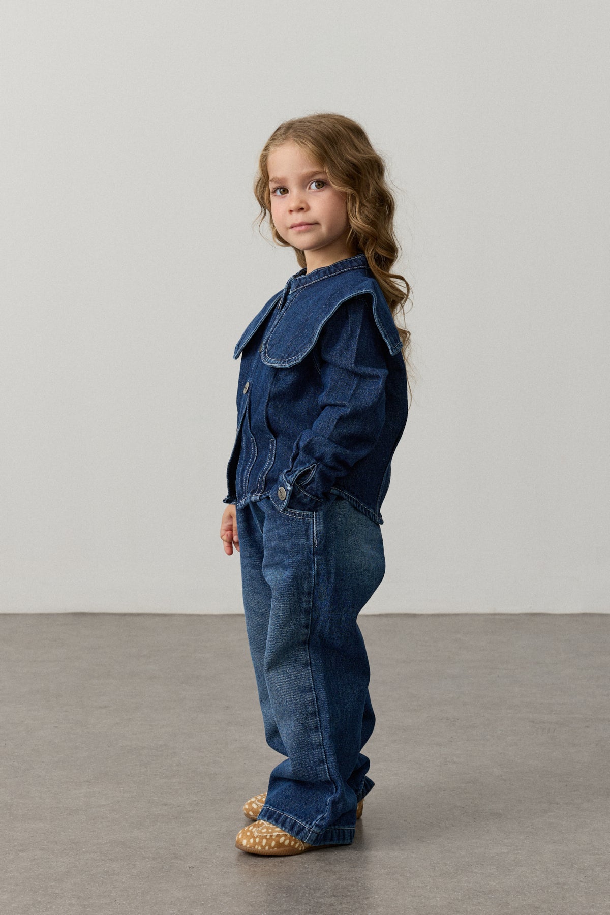 Geniş Yakalı Denim Takım Lacivert - Fahhar Kids