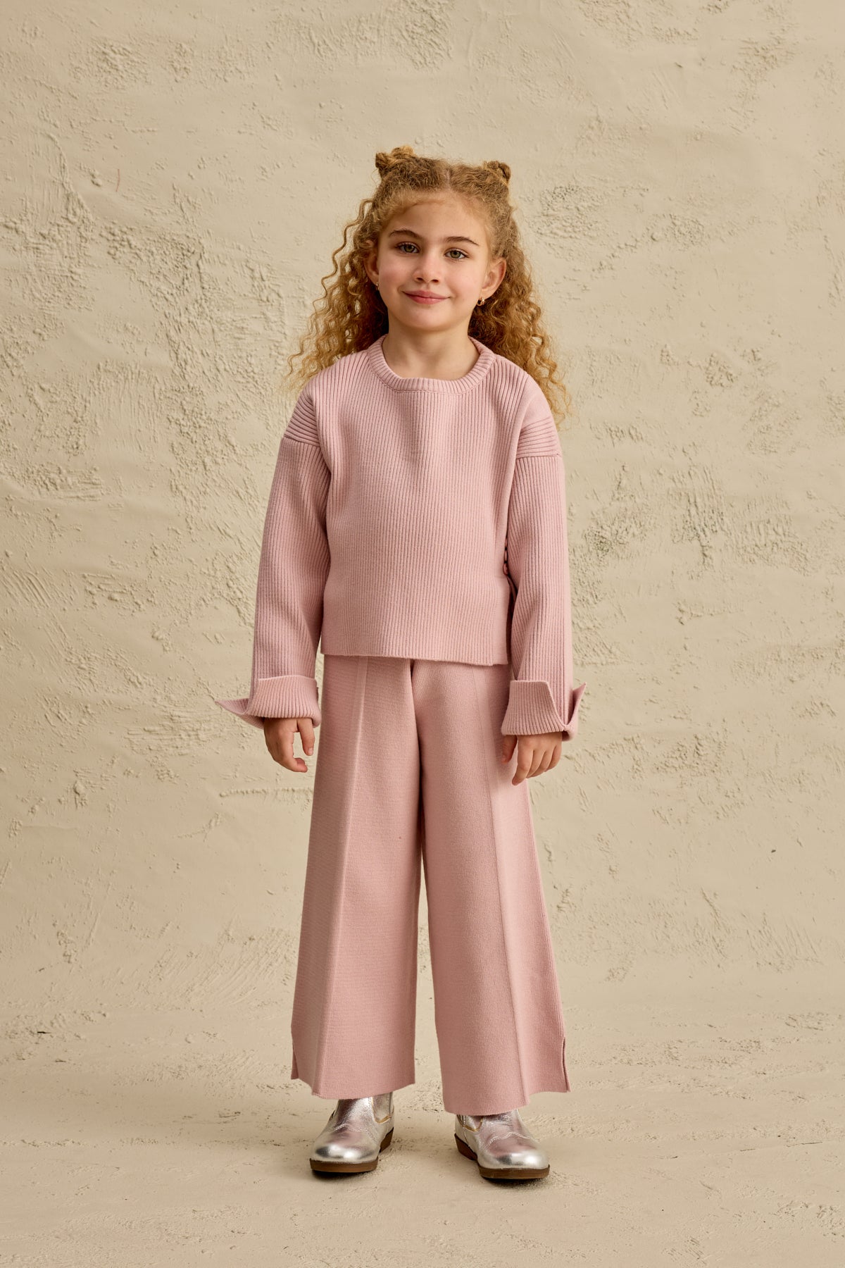 İpek Dokulu Triko Takım Açık Pembe