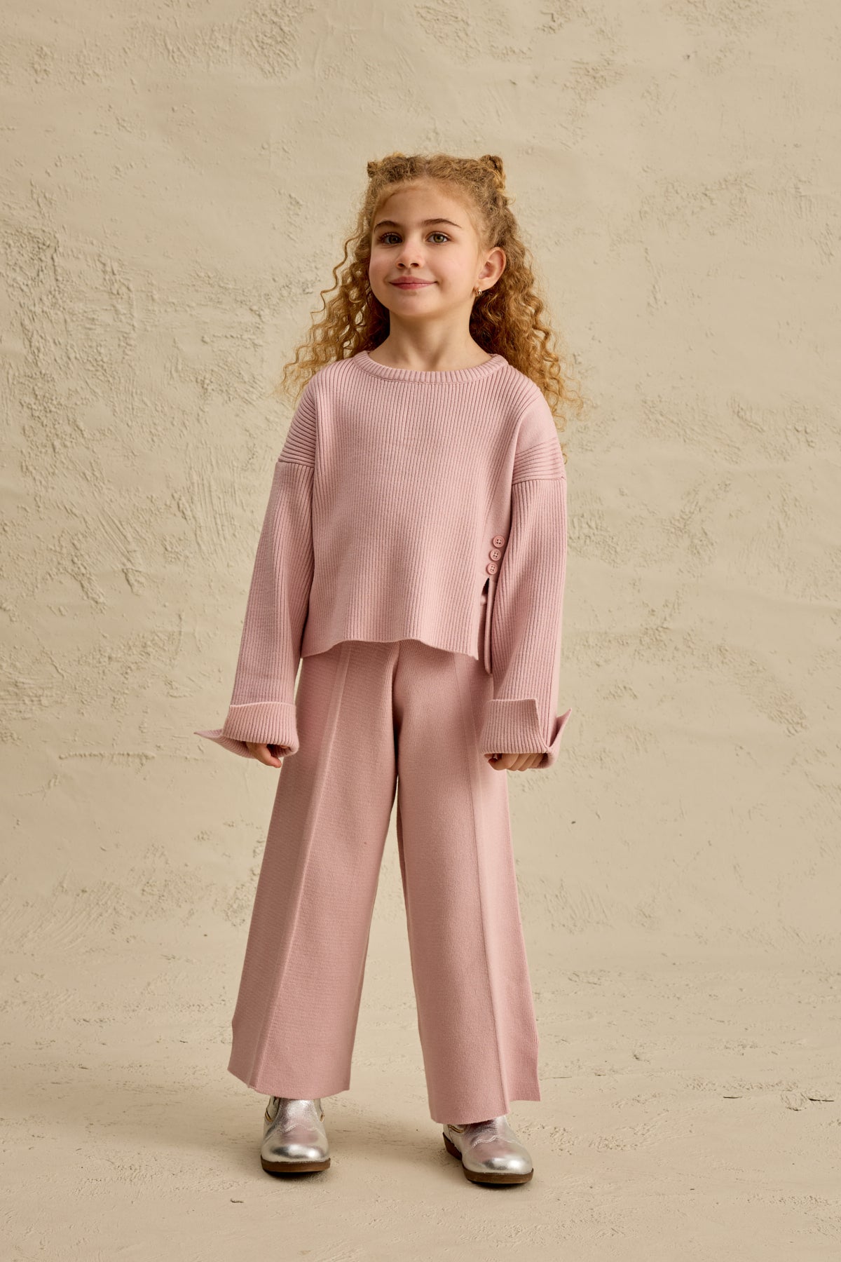 İpek Dokulu Triko Takım Açık Pembe