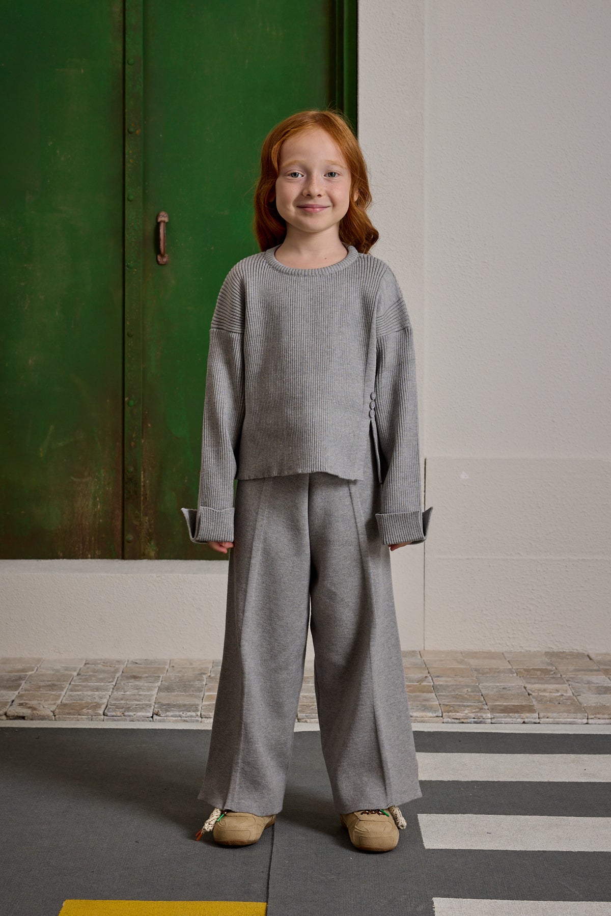 İpek Dokulu Triko Takım Gri Melange