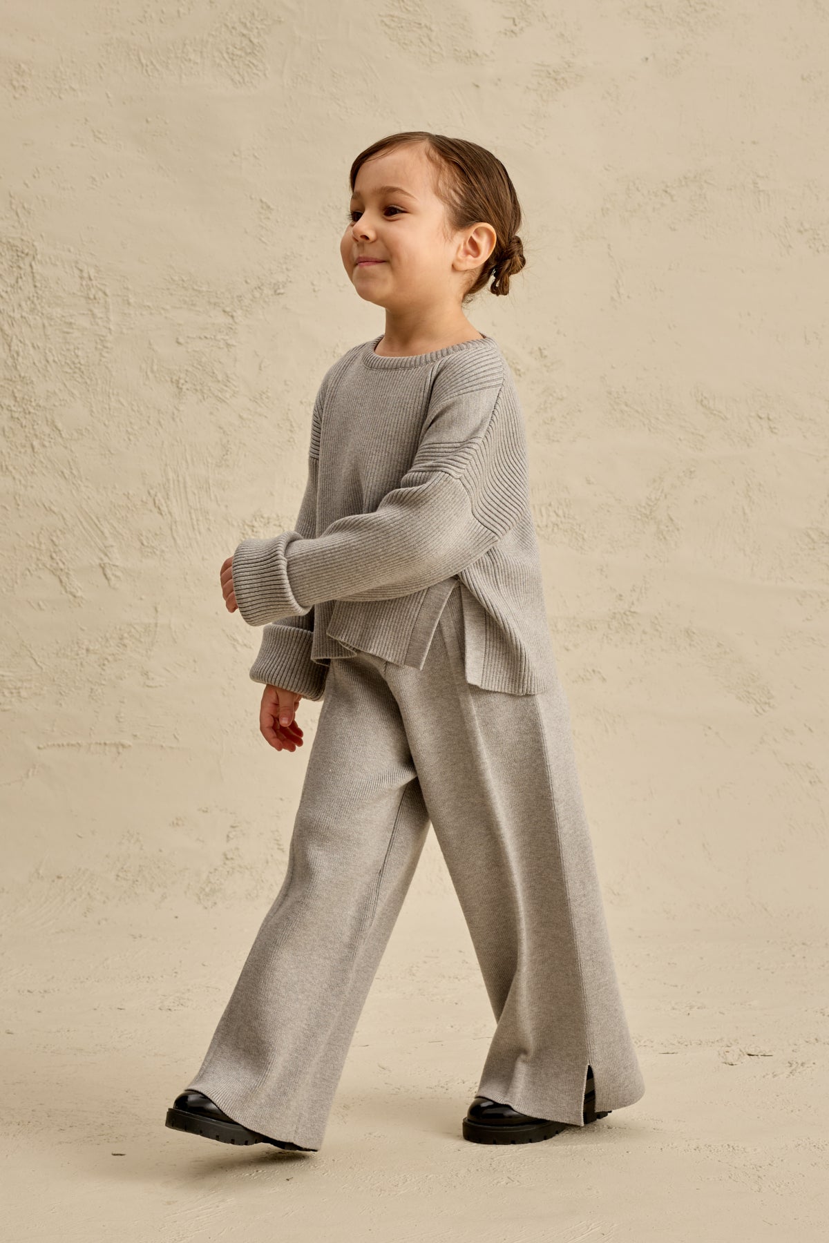 İpek Dokulu Triko Takım Gri Melange