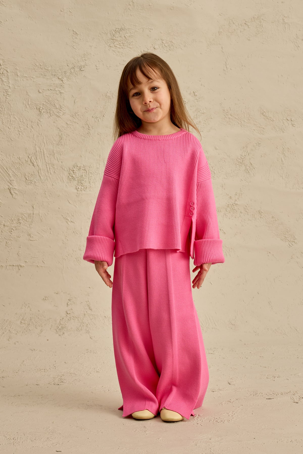 İpek Dokulu Triko Takım Pembe