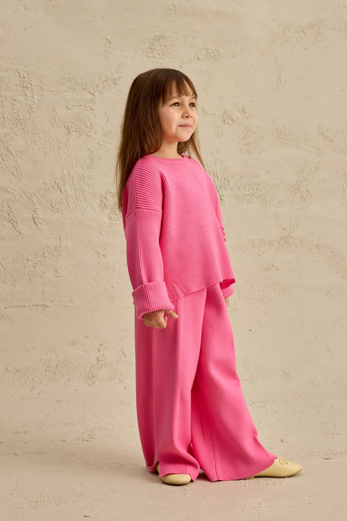 İpek Dokulu Triko Takım Pembe