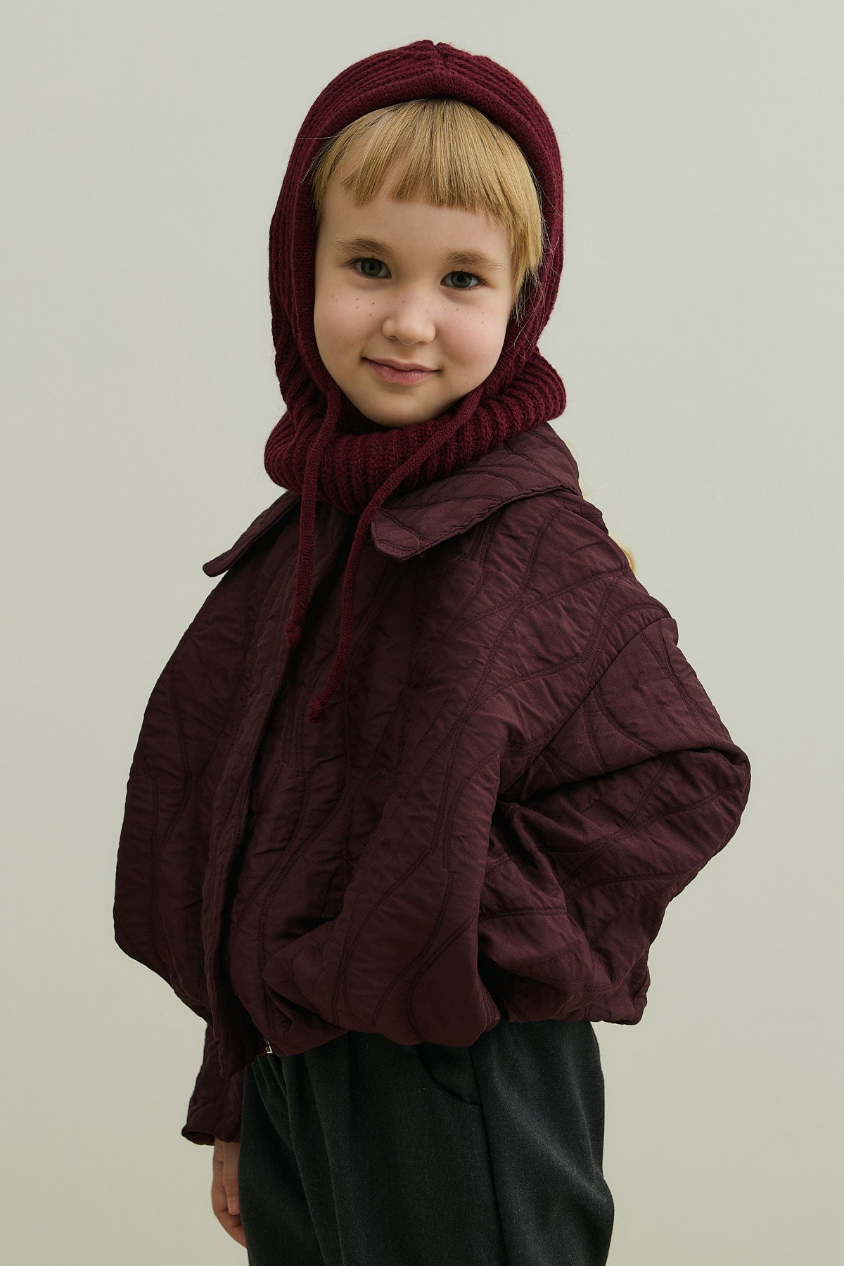 Children's Snow Beanie with Rope, Burgundy