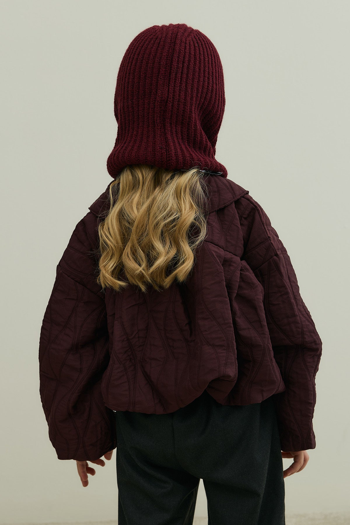 Children's Snow Beanie with Rope, Burgundy