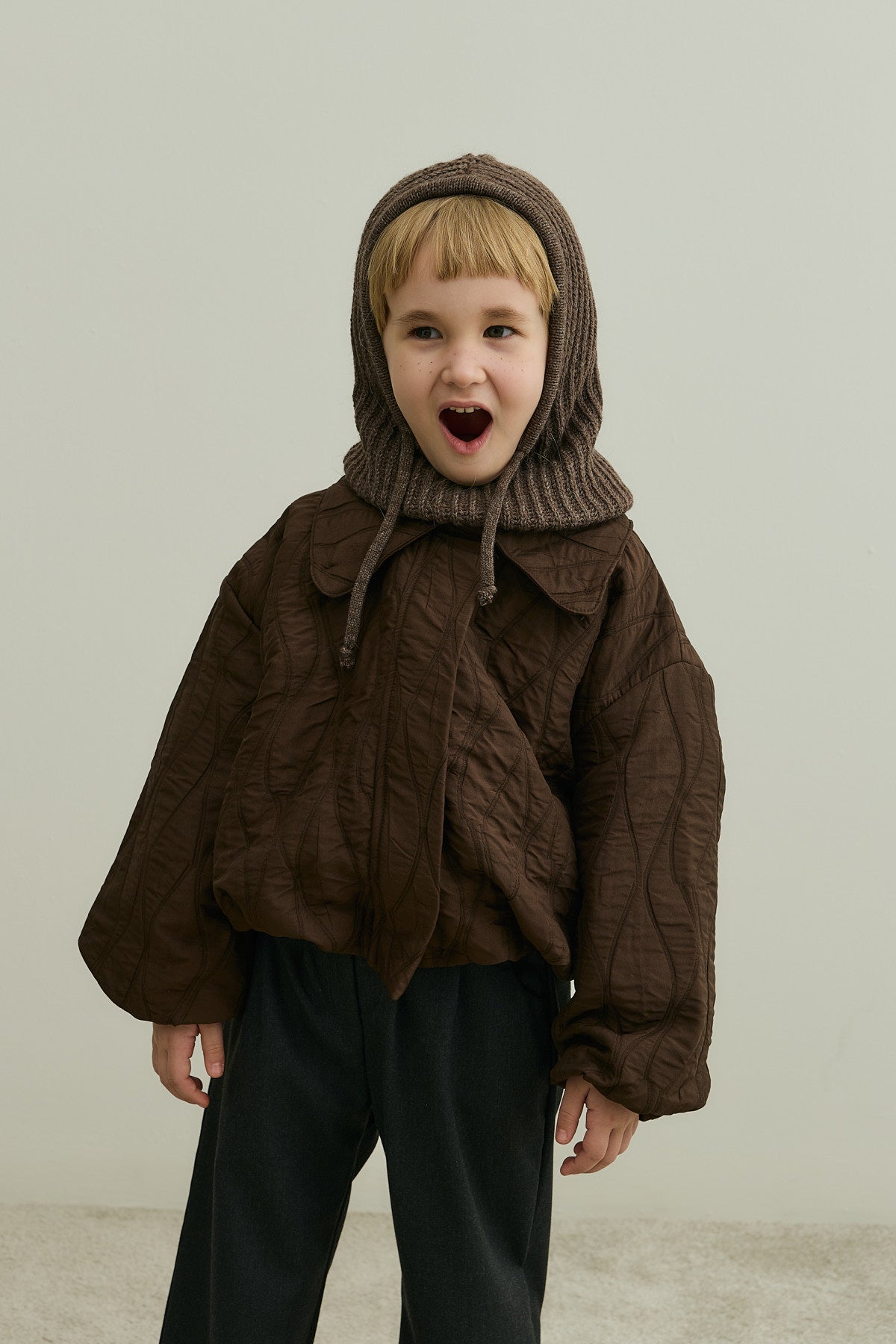 İpli Çocuk Kar Beresi Kahverengi